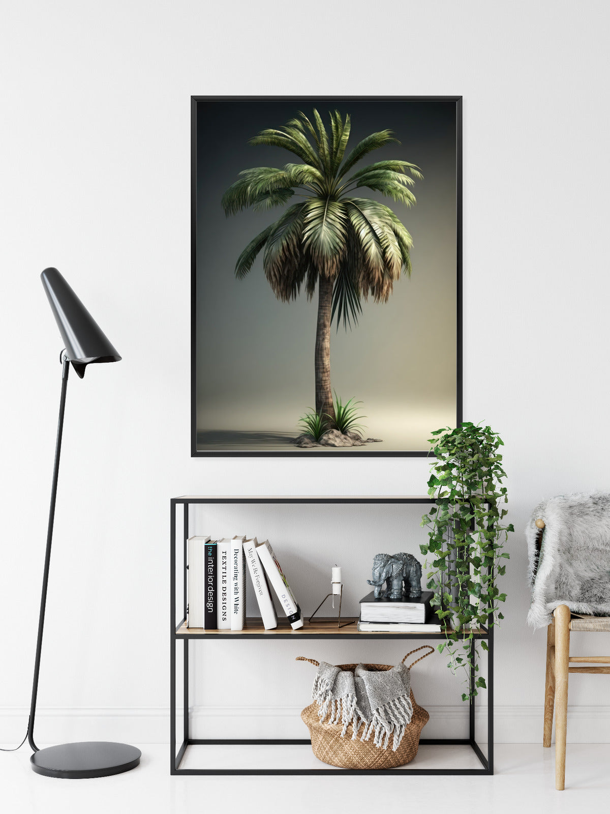 Poster Grüne Palme Rahmen Holz Mit Passepartout Farbe Natürlich