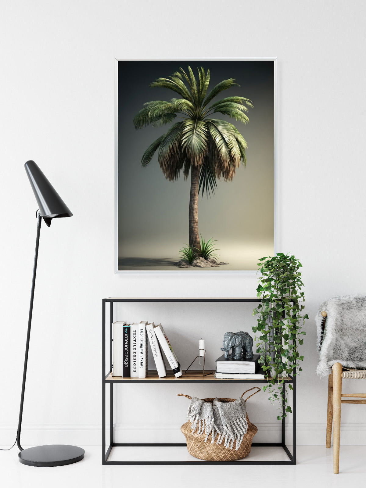 Poster Grüne Palme Rahmen Holz Mit Passepartout Farbe Natürlich
