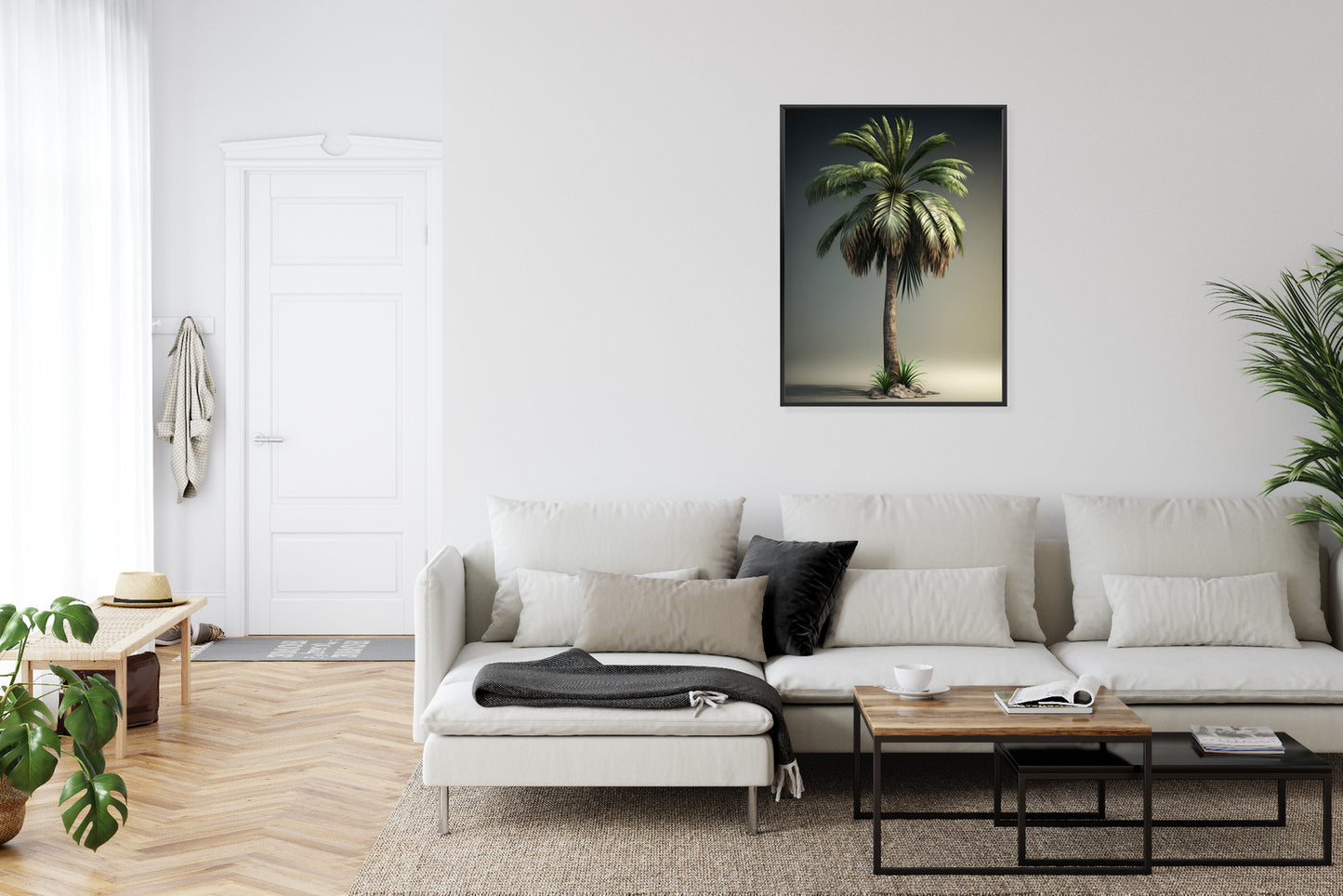 Poster Grüne Palme Rahmen Holz Mit Passepartout Farbe Natürlich