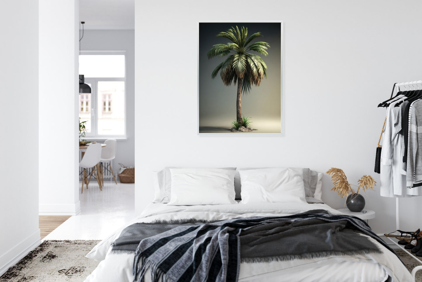 Poster Grüne Palme Rahmen Holz Mit Passepartout Farbe Natürlich