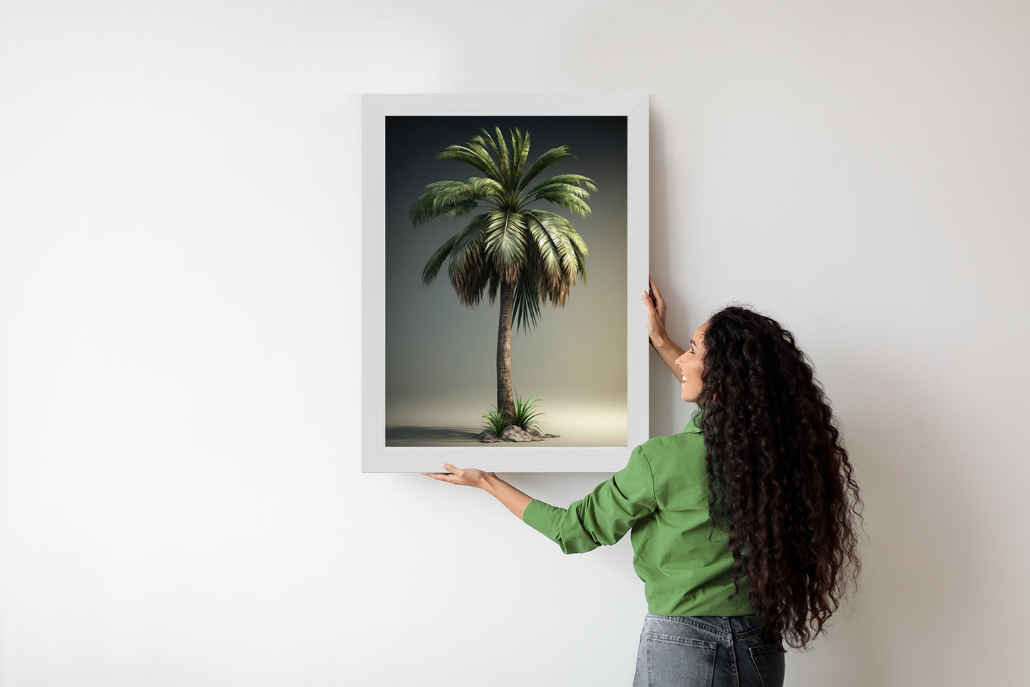 Poster Grüne Palme Rahmen Holz Mit Passepartout Farbe Natürlich