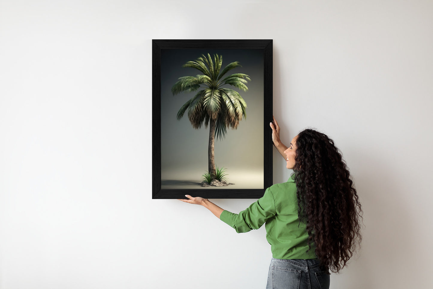 Poster Grüne Palme Rahmen Holz Mit Passepartout Farbe Natürlich