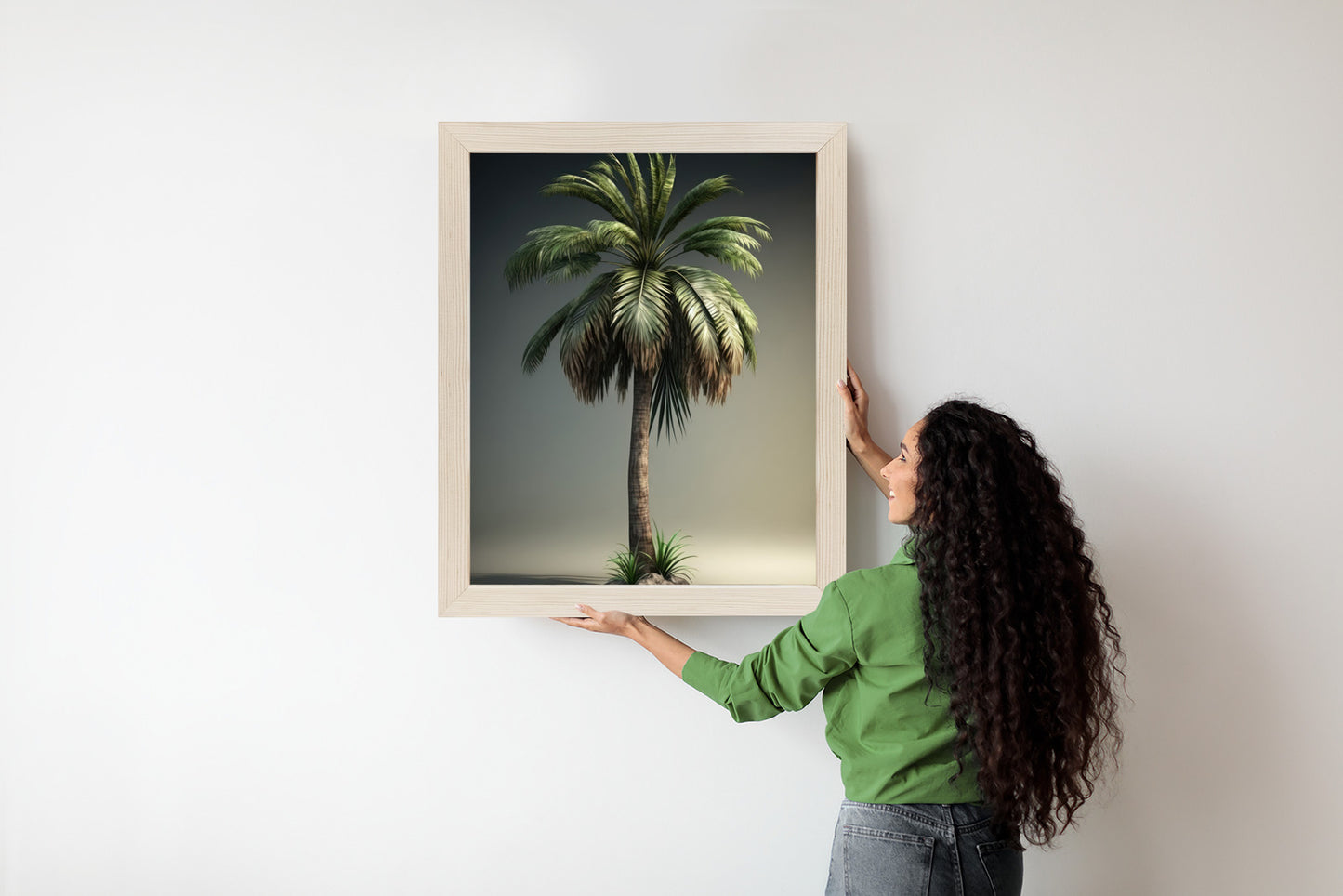 Poster Grüne Palme Rahmen Holz Mit Passepartout Farbe Natürlich
