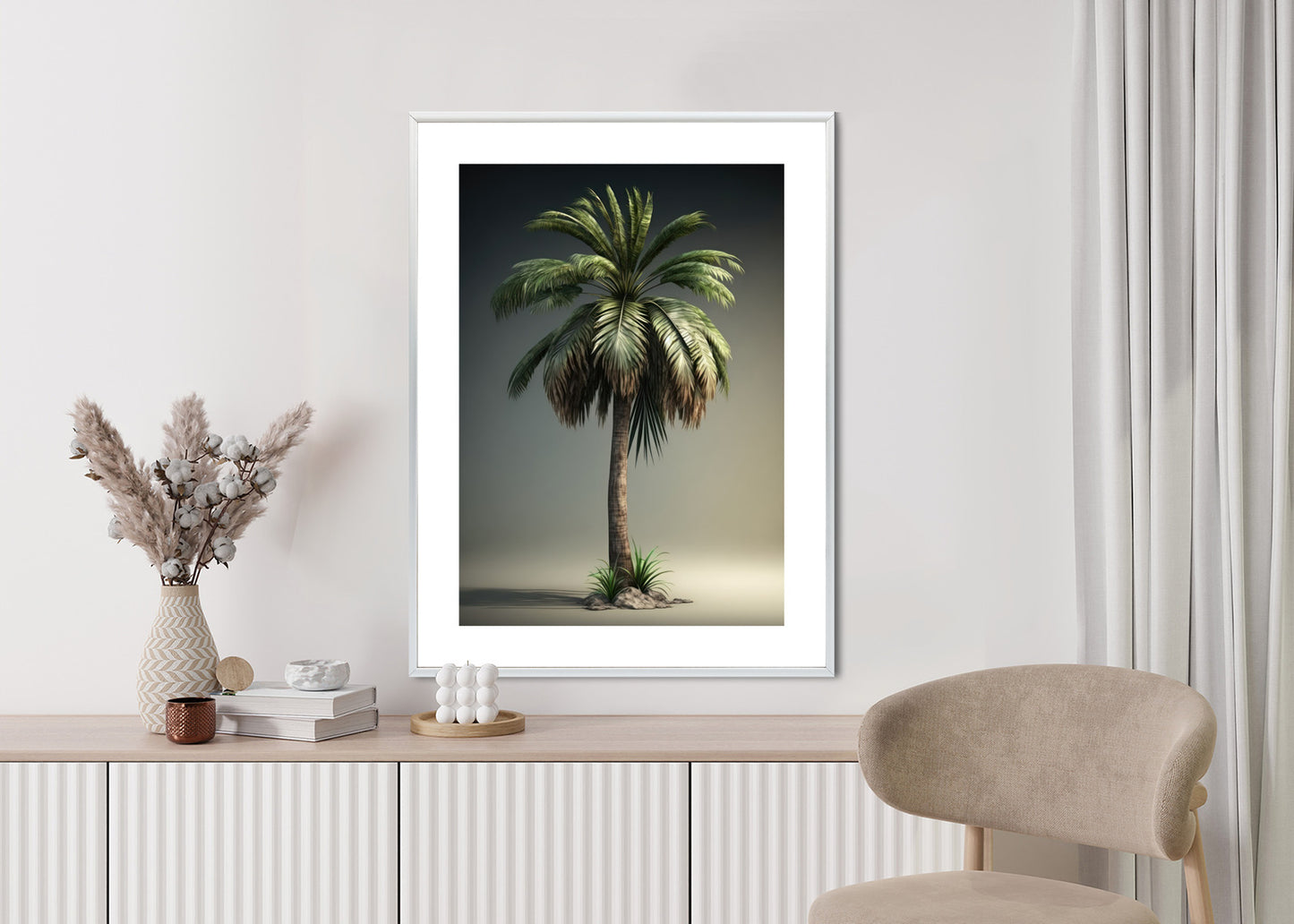 Poster Grüne Palme Rahmen Holz Mit Passepartout Farbe Natürlich