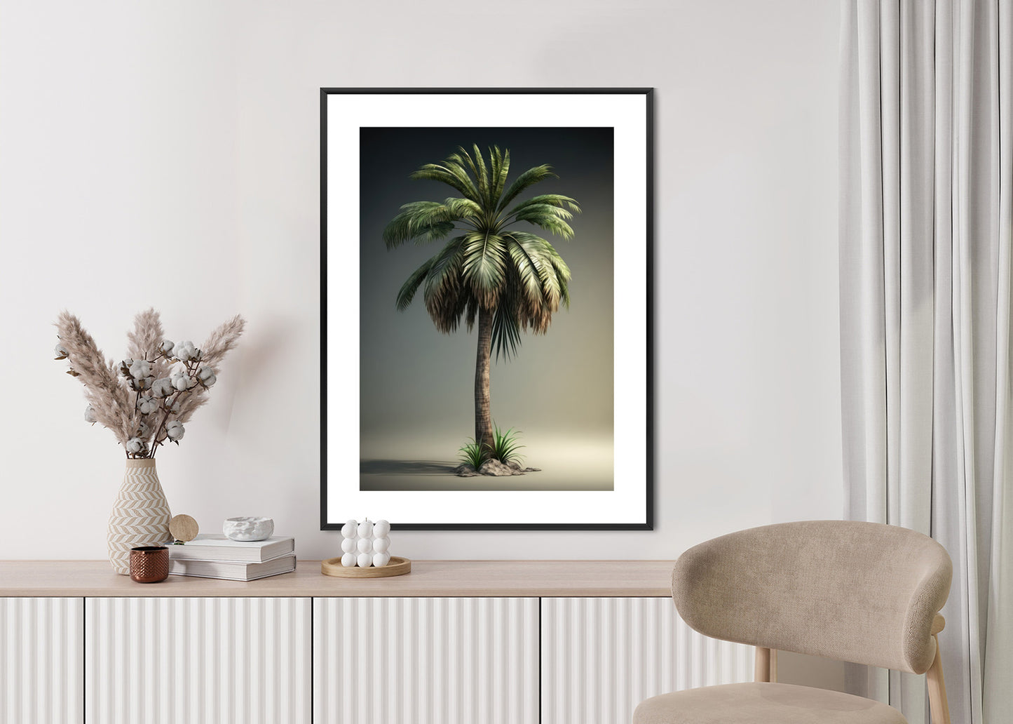 Poster Grüne Palme Rahmen Holz Mit Passepartout Farbe Natürlich
