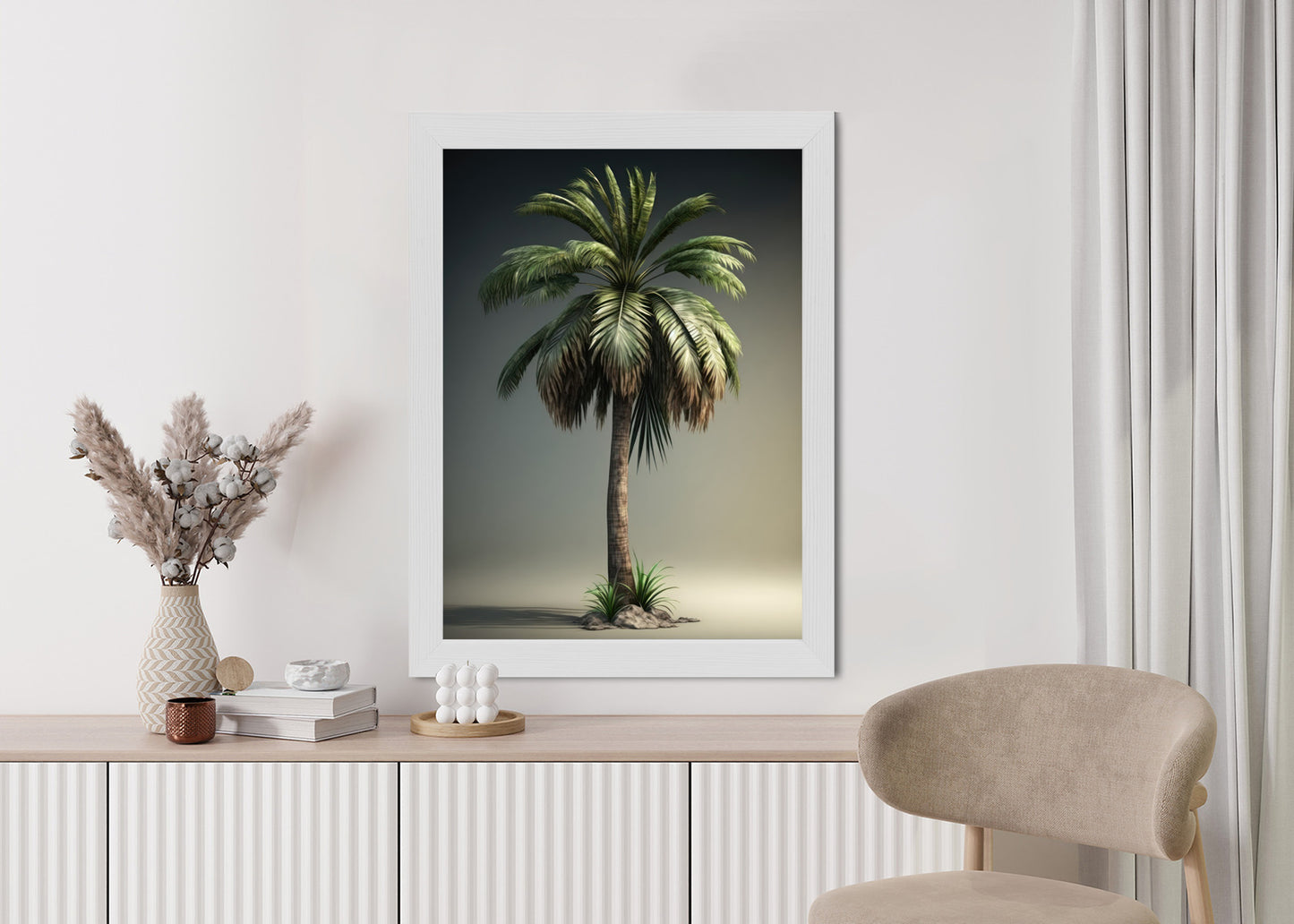 Poster Grüne Palme Rahmen Holz Mit Passepartout Farbe Natürlich