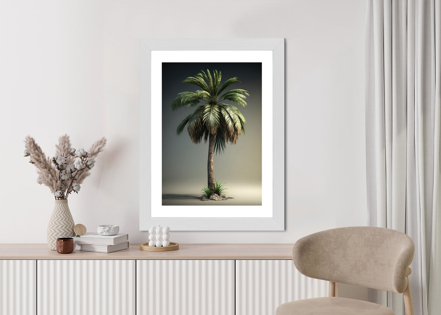 Poster Grüne Palme Rahmen Holz Mit Passepartout Farbe Natürlich
