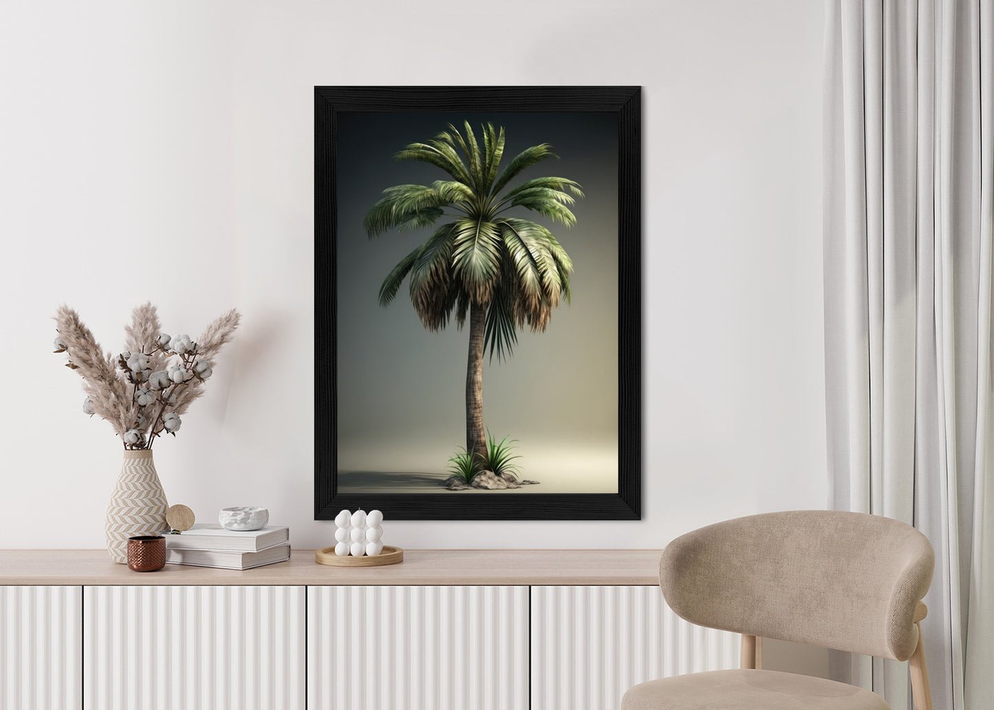 Poster Grüne Palme Rahmen Holz Mit Passepartout Farbe Natürlich