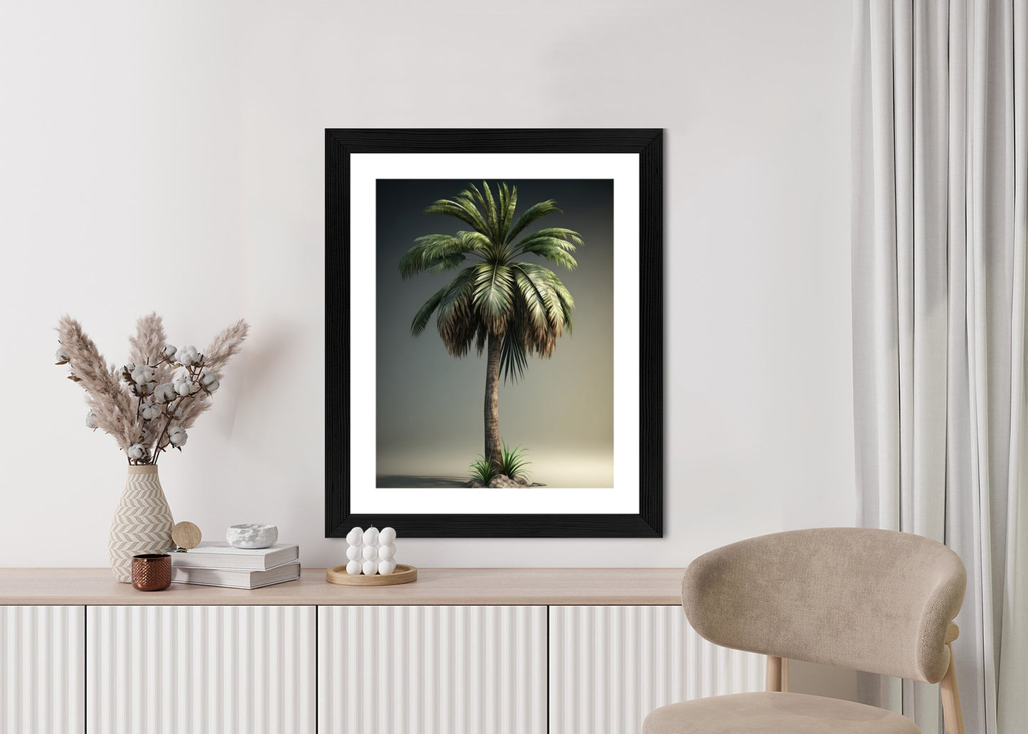 Poster Grüne Palme Rahmen Holz Mit Passepartout Farbe Natürlich