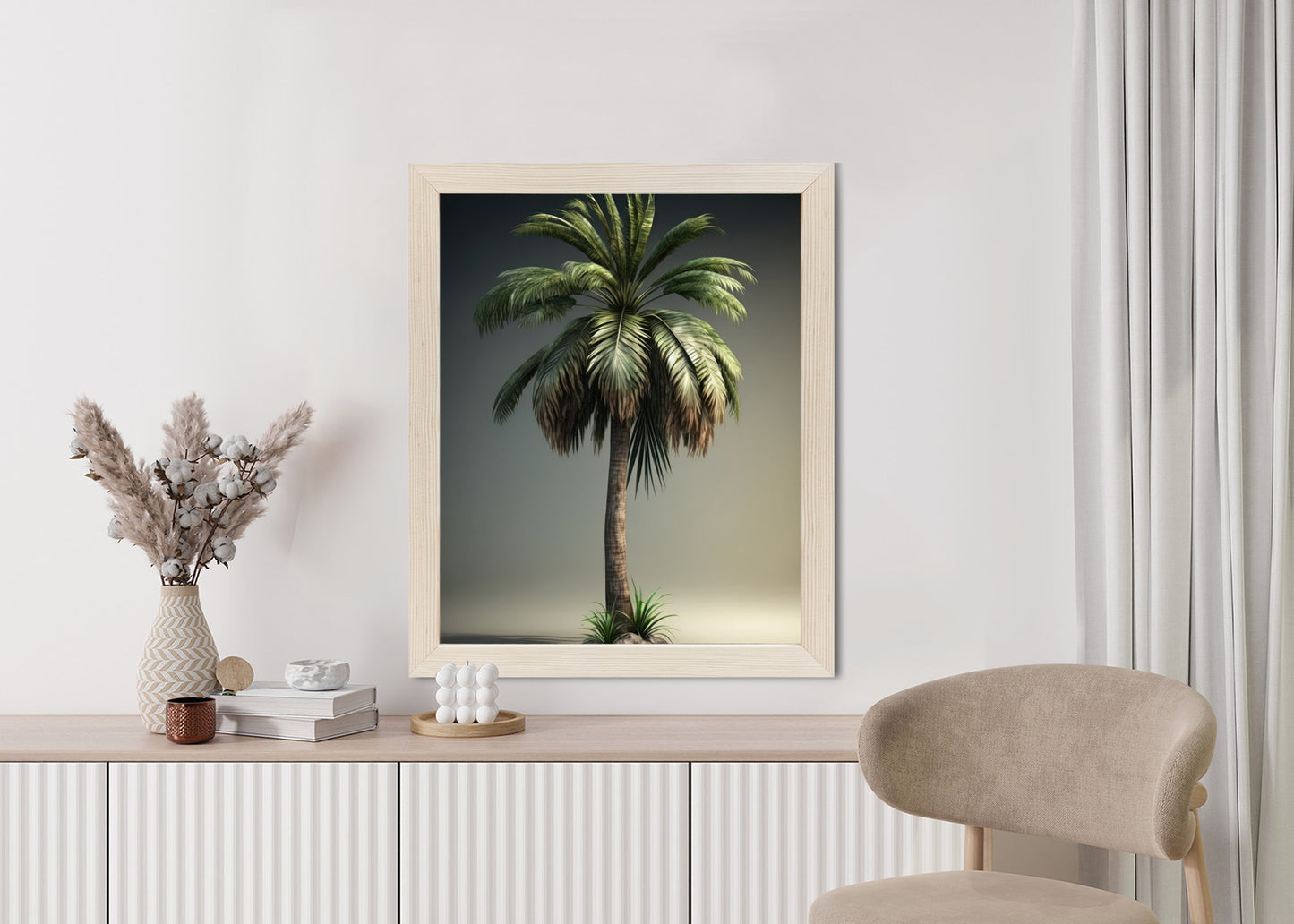 Poster Grüne Palme Rahmen Holz Mit Passepartout Farbe Natürlich