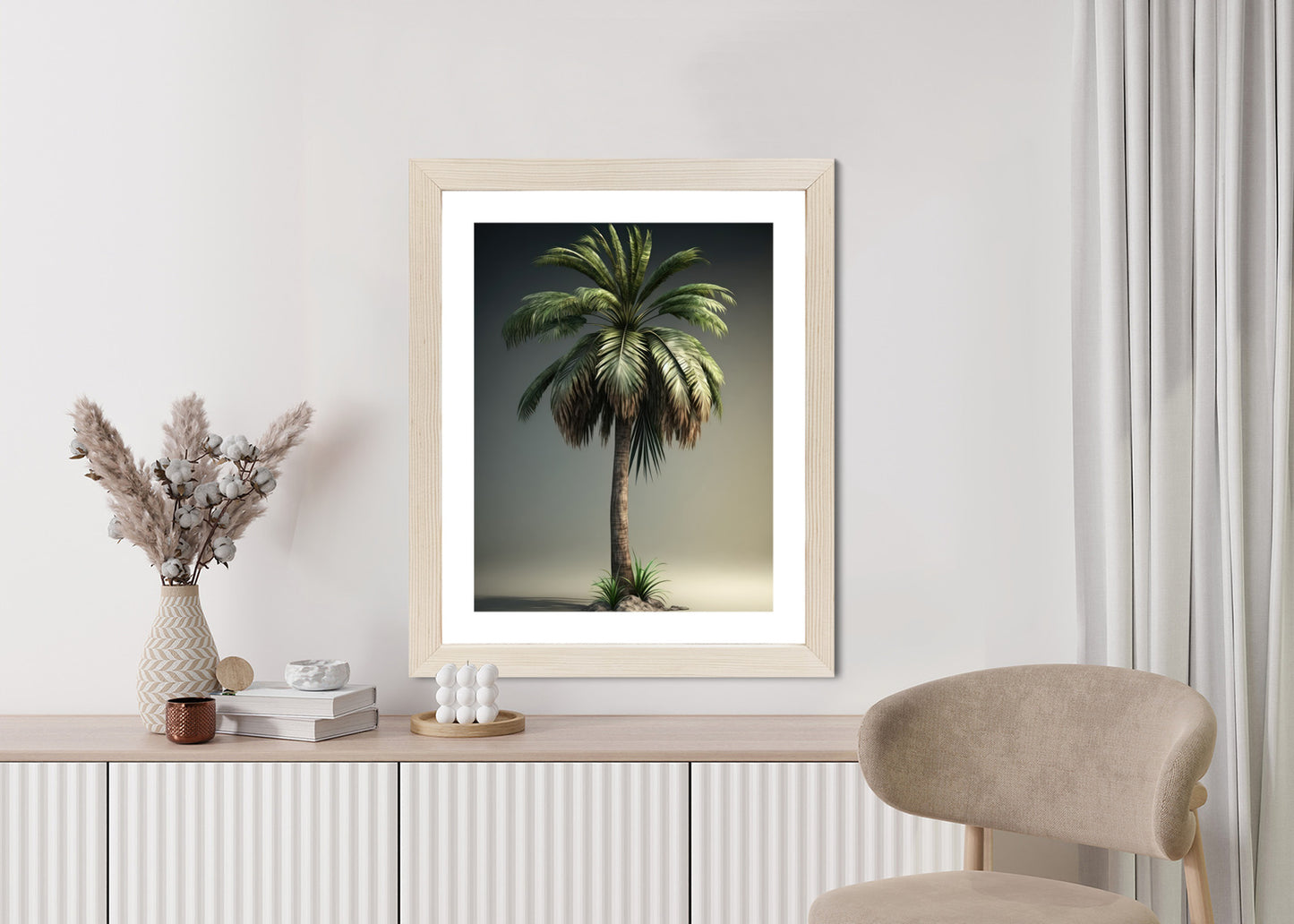 Poster Grüne Palme Rahmen Holz Mit Passepartout Farbe Natürlich