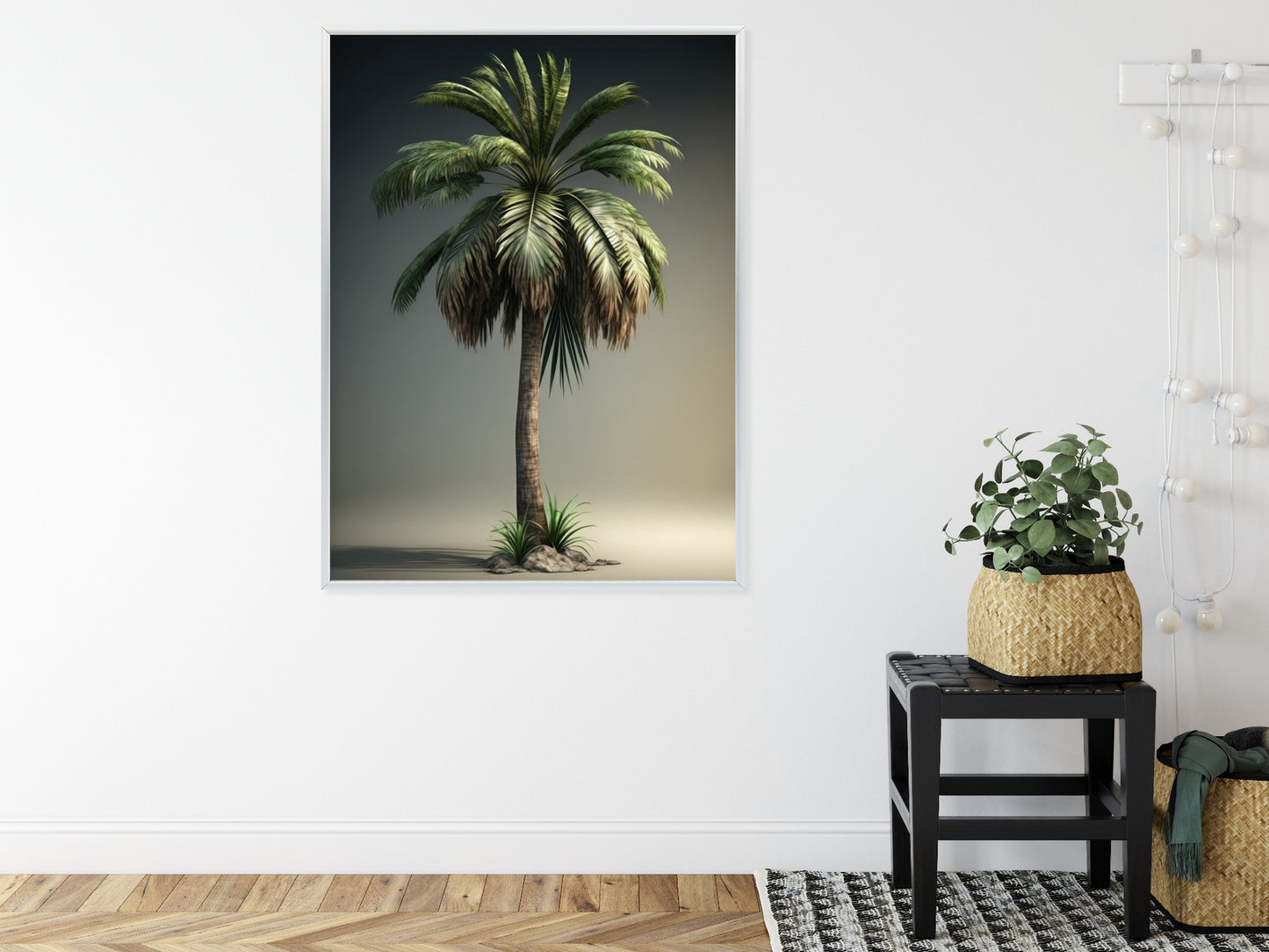 Poster Grüne Palme Rahmen Holz Mit Passepartout Farbe Natürlich