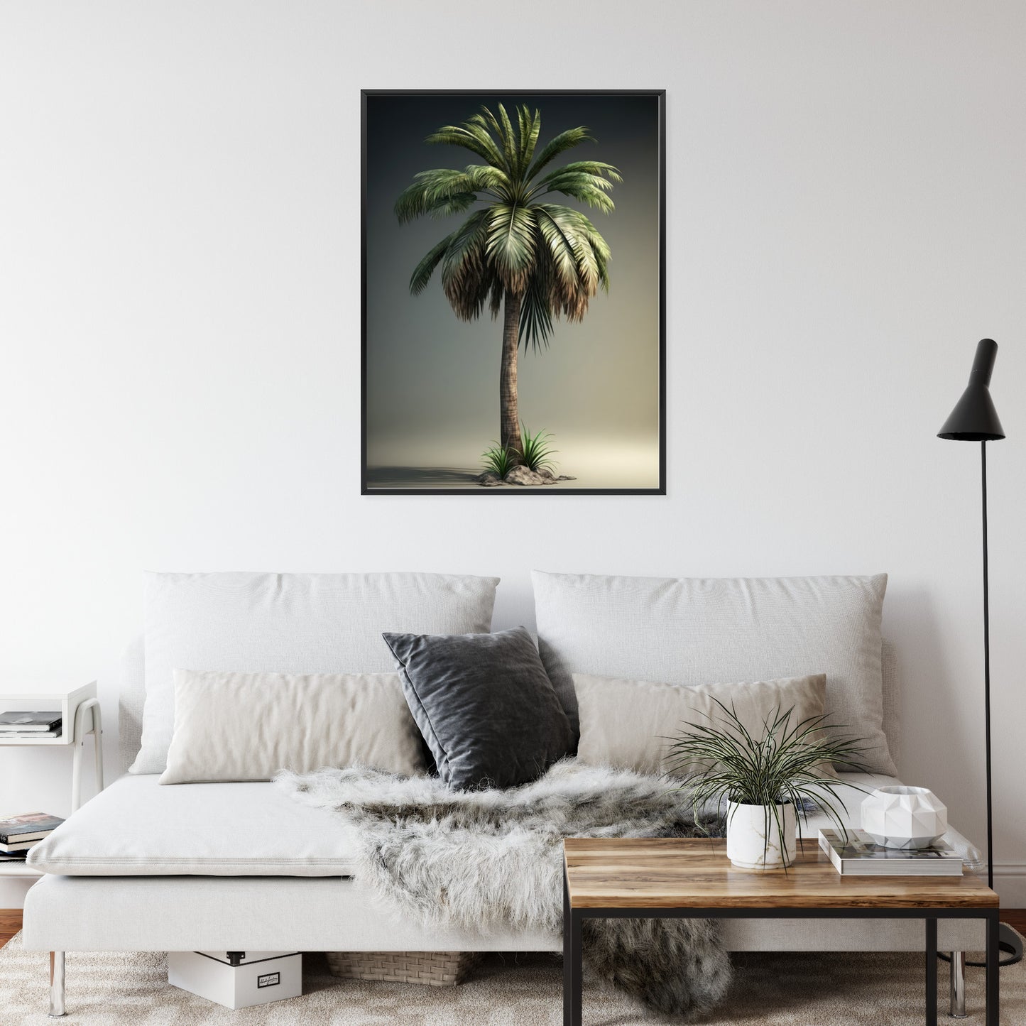 Poster Grüne Palme Rahmen Holz Mit Passepartout Farbe Natürlich