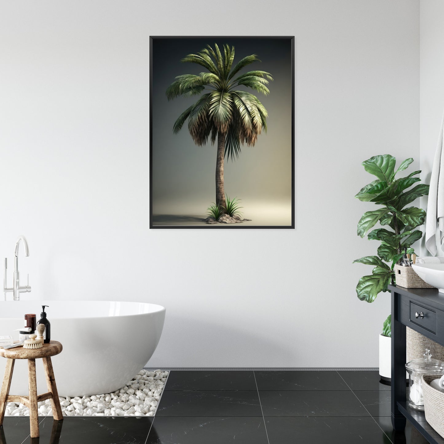 Poster Grüne Palme Rahmen Holz Mit Passepartout Farbe Natürlich