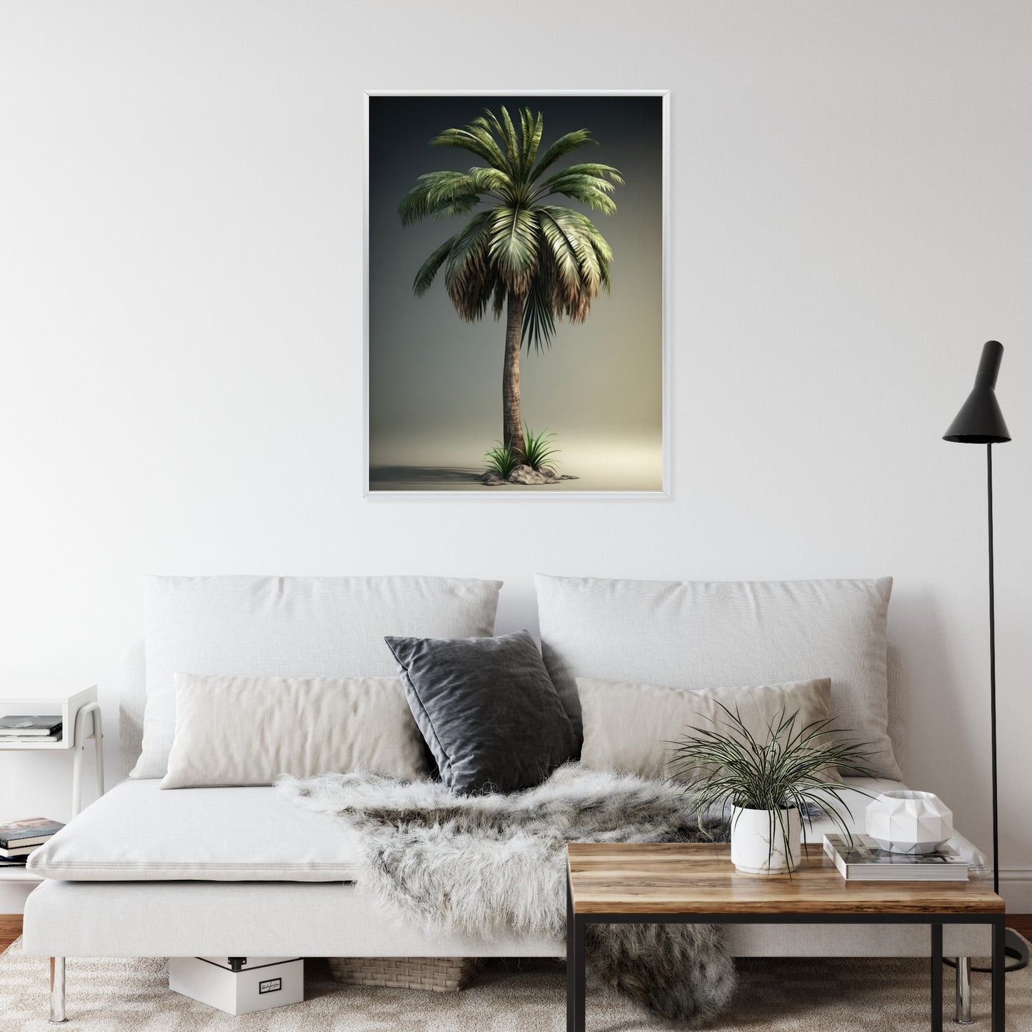 Poster Grüne Palme Rahmen Holz Mit Passepartout Farbe Natürlich