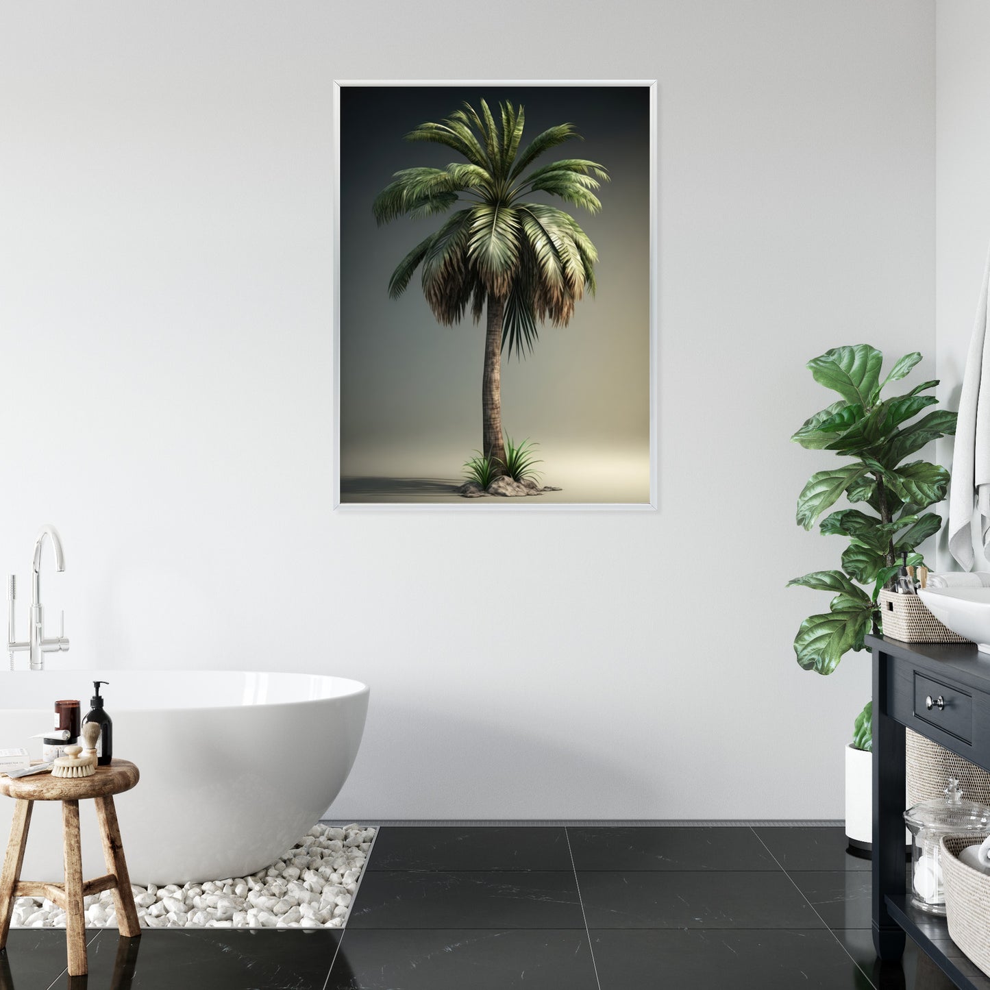 Poster Grüne Palme Rahmen Holz Mit Passepartout Farbe Natürlich