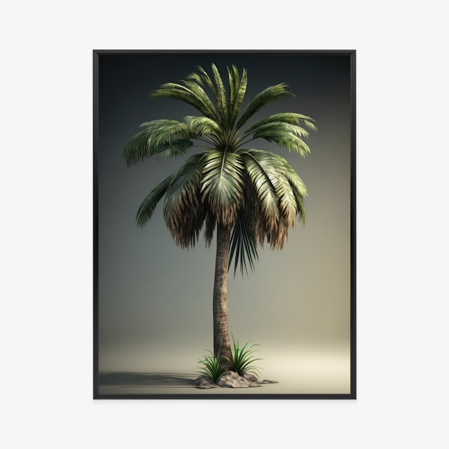 Poster Grüne Palme Rahmen Holz Mit Passepartout Farbe Natürlich