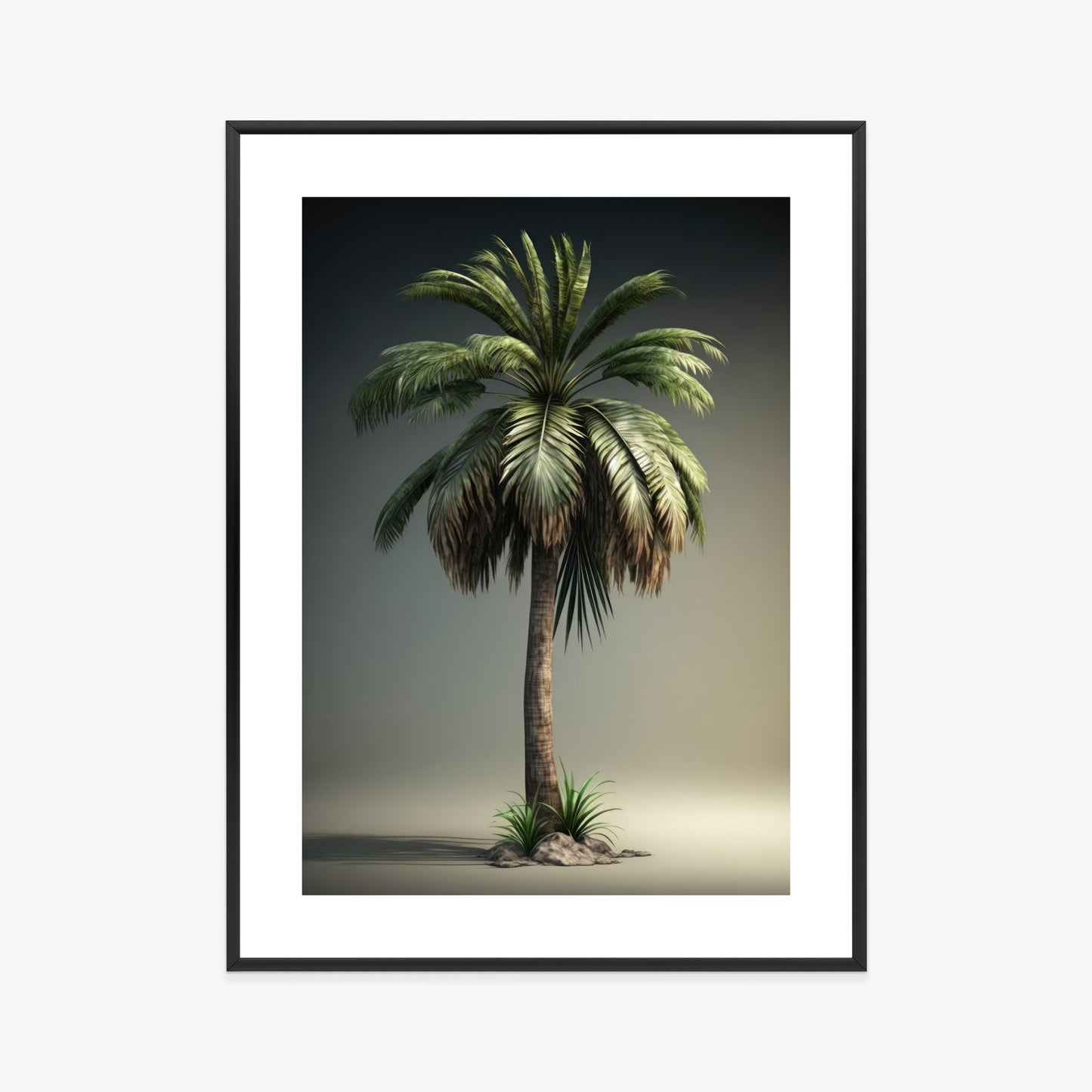 Poster Grüne Palme Rahmen Holz Mit Passepartout Farbe Natürlich