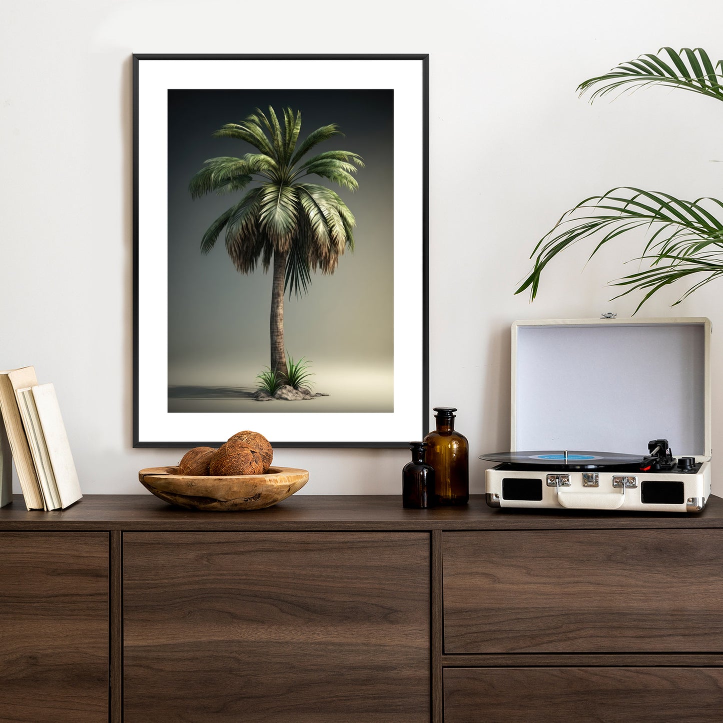 Poster Grüne Palme Rahmen Holz Mit Passepartout Farbe Natürlich