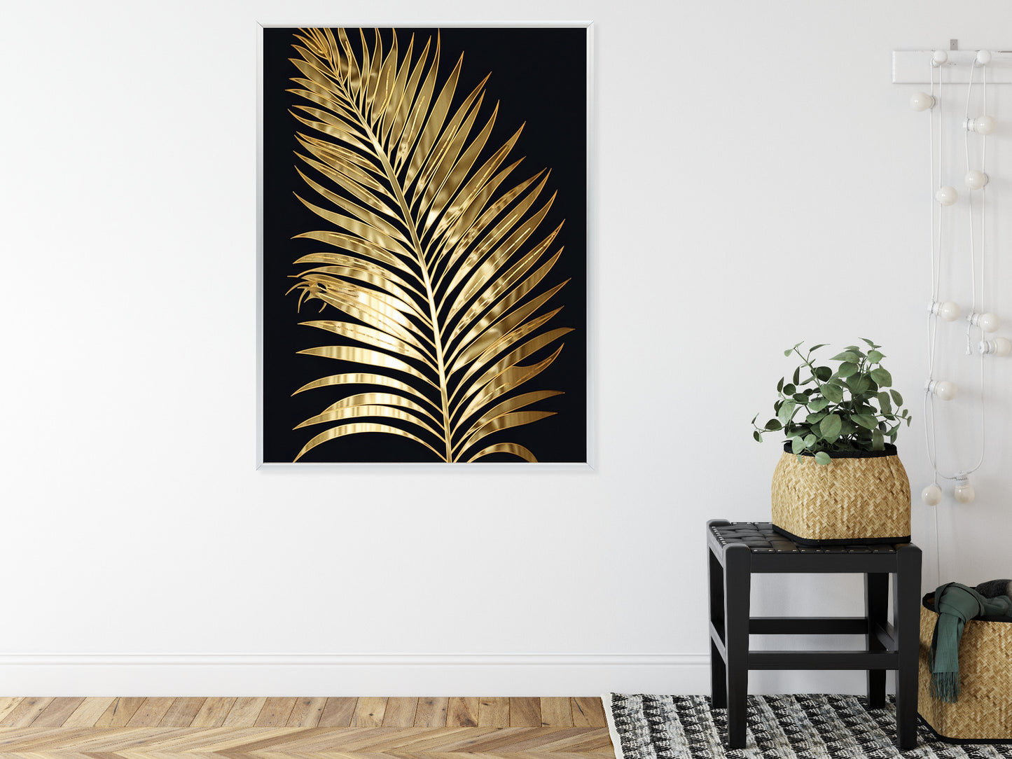 Poster Goldenes Einzelnes Palmenblatt Rahmen Holz Mit Passepartout Farbe Natürlich