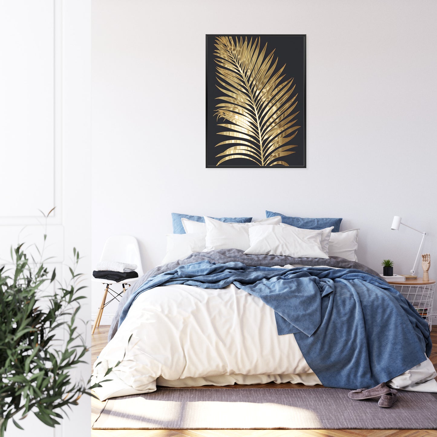 Poster Goldenes Einzelnes Palmenblatt Rahmen Holz Mit Passepartout Farbe Natürlich