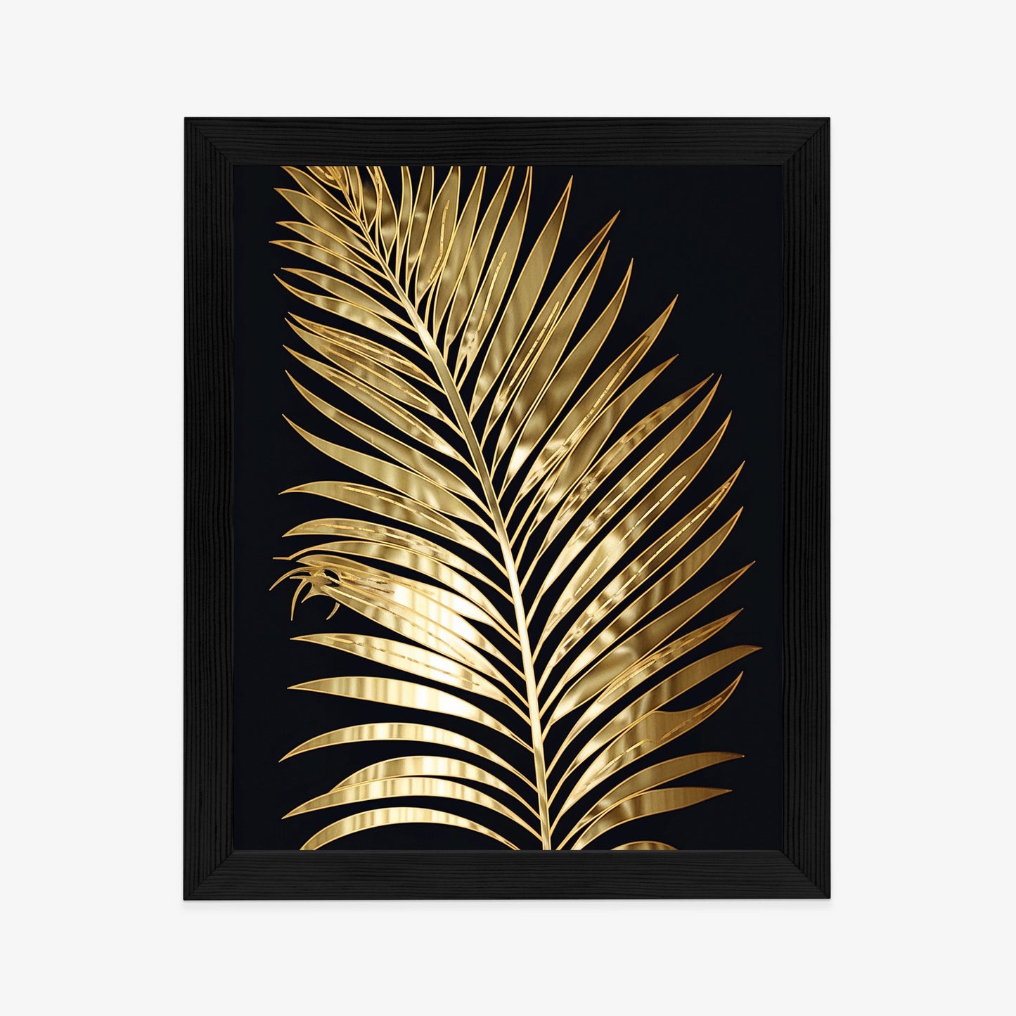 Poster Goldenes Einzelnes Palmenblatt Rahmen Holz Mit Passepartout Farbe Natürlich