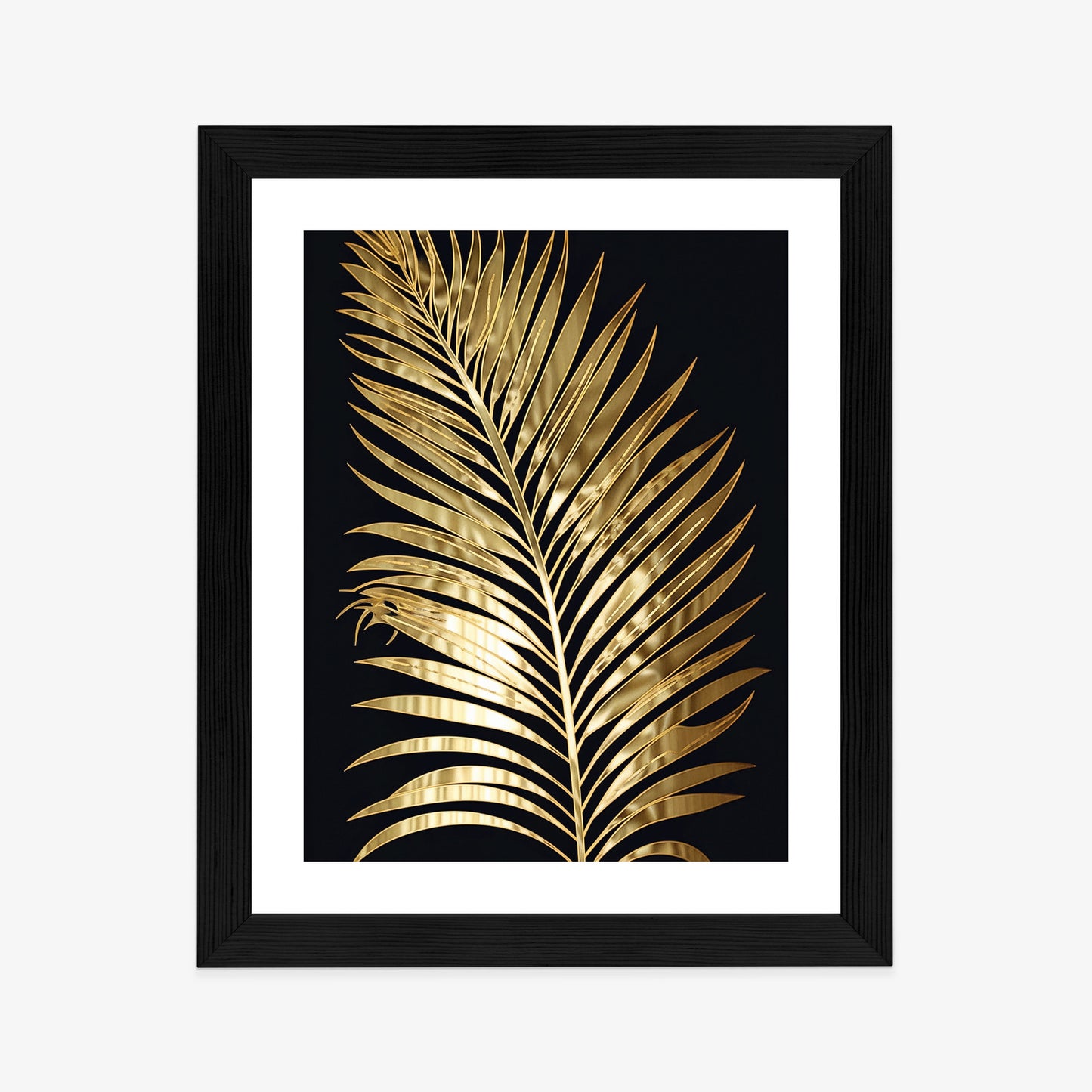 Poster Goldenes Einzelnes Palmenblatt Rahmen Holz Mit Passepartout Farbe Natürlich