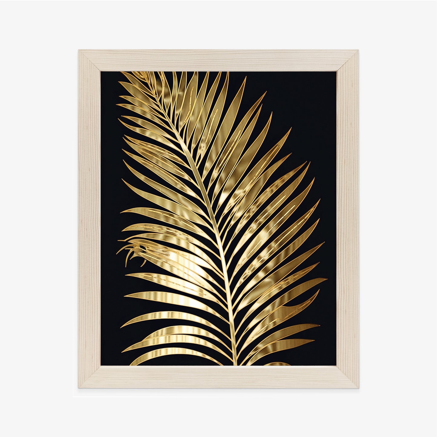 Poster Goldenes Einzelnes Palmenblatt Rahmen Holz Mit Passepartout Farbe Natürlich