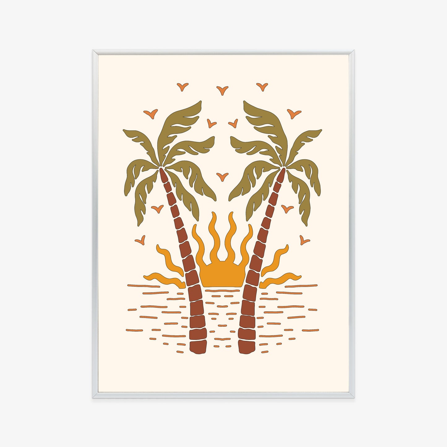Poster Rerto-Palmen Und Die Untergehende Sonne Rahmen Hölzern Farbe Schwarz