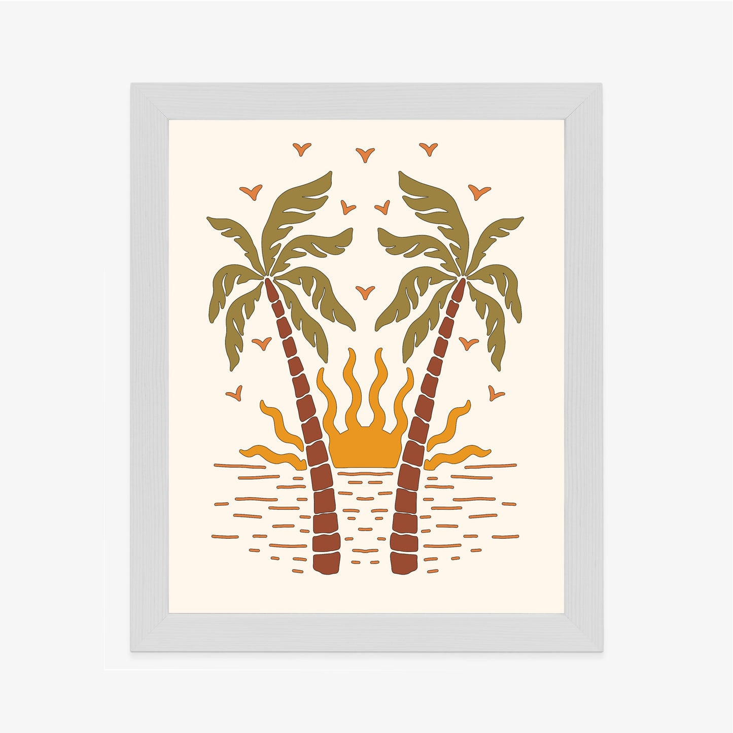 Poster Rerto-Palmen Und Die Untergehende Sonne Rahmen Hölzern Farbe Schwarz
