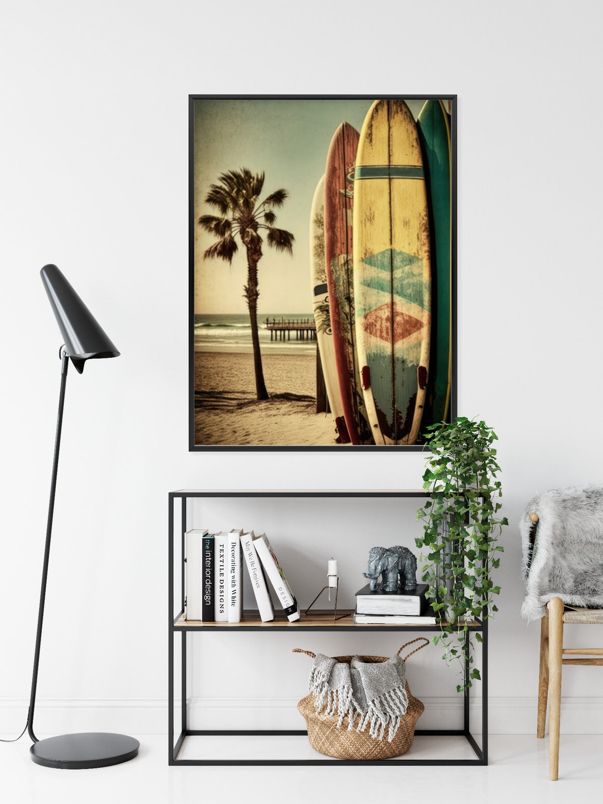 Poster Flecken Und Surfbretter In Vintage-Tönen Rahmen Holz Mit Passepartout Farbe Natürlich