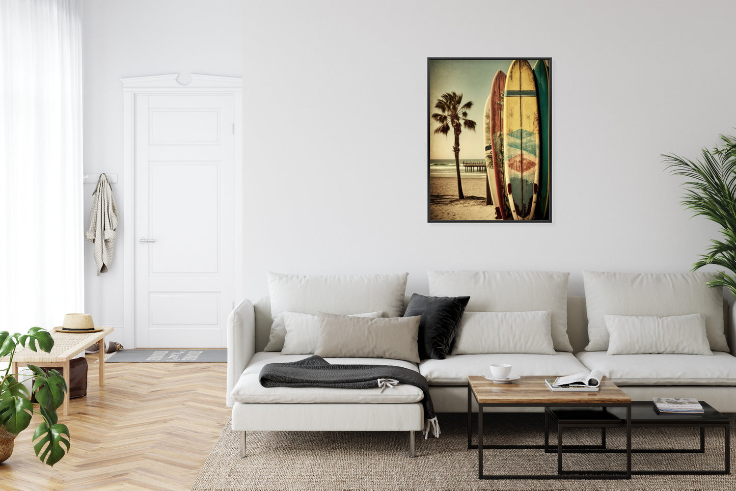 Poster Flecken Und Surfbretter In Vintage-Tönen Rahmen Holz Mit Passepartout Farbe Natürlich