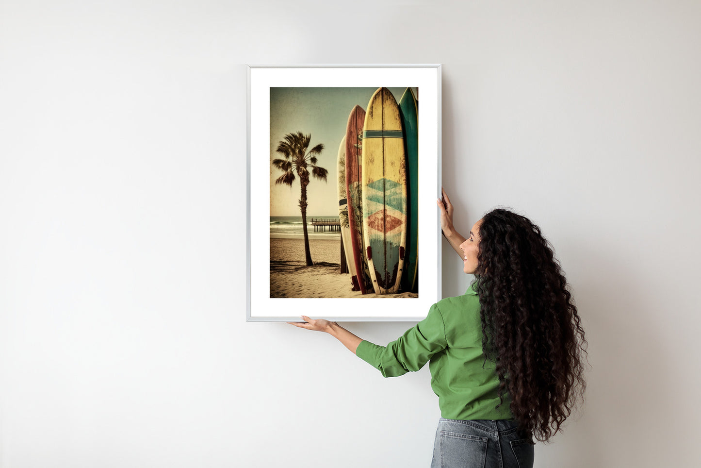 Poster Flecken Und Surfbretter In Vintage-Tönen Rahmen Holz Mit Passepartout Farbe Natürlich