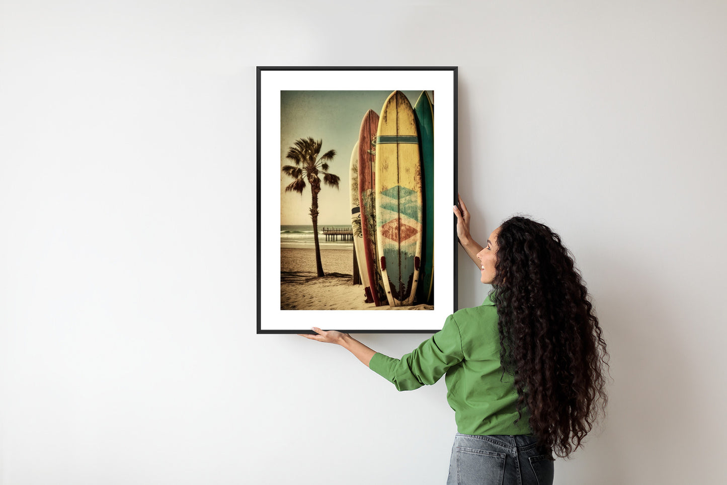Poster Flecken Und Surfbretter In Vintage-Tönen Rahmen Holz Mit Passepartout Farbe Natürlich