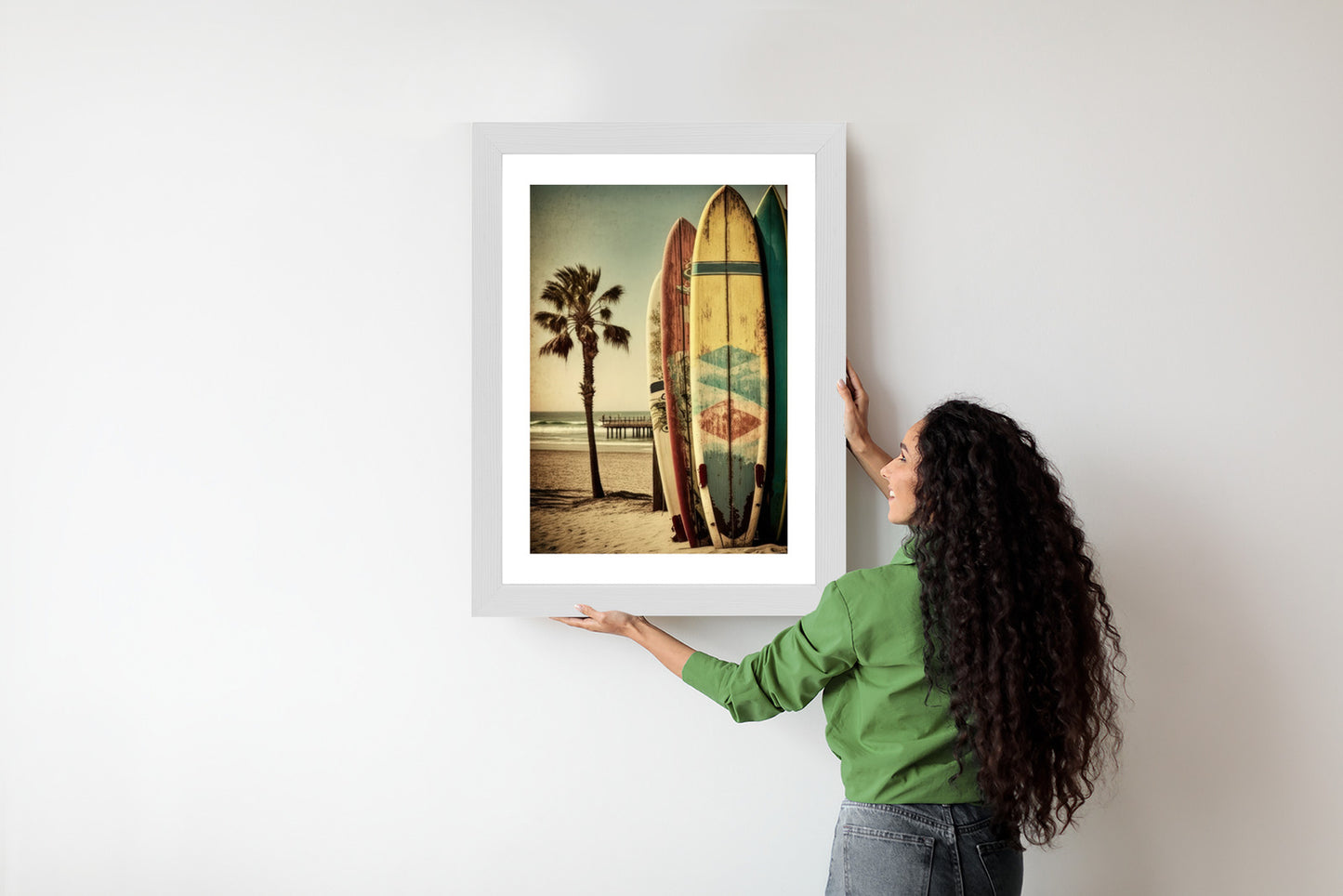 Poster Flecken Und Surfbretter In Vintage-Tönen Rahmen Holz Mit Passepartout Farbe Natürlich