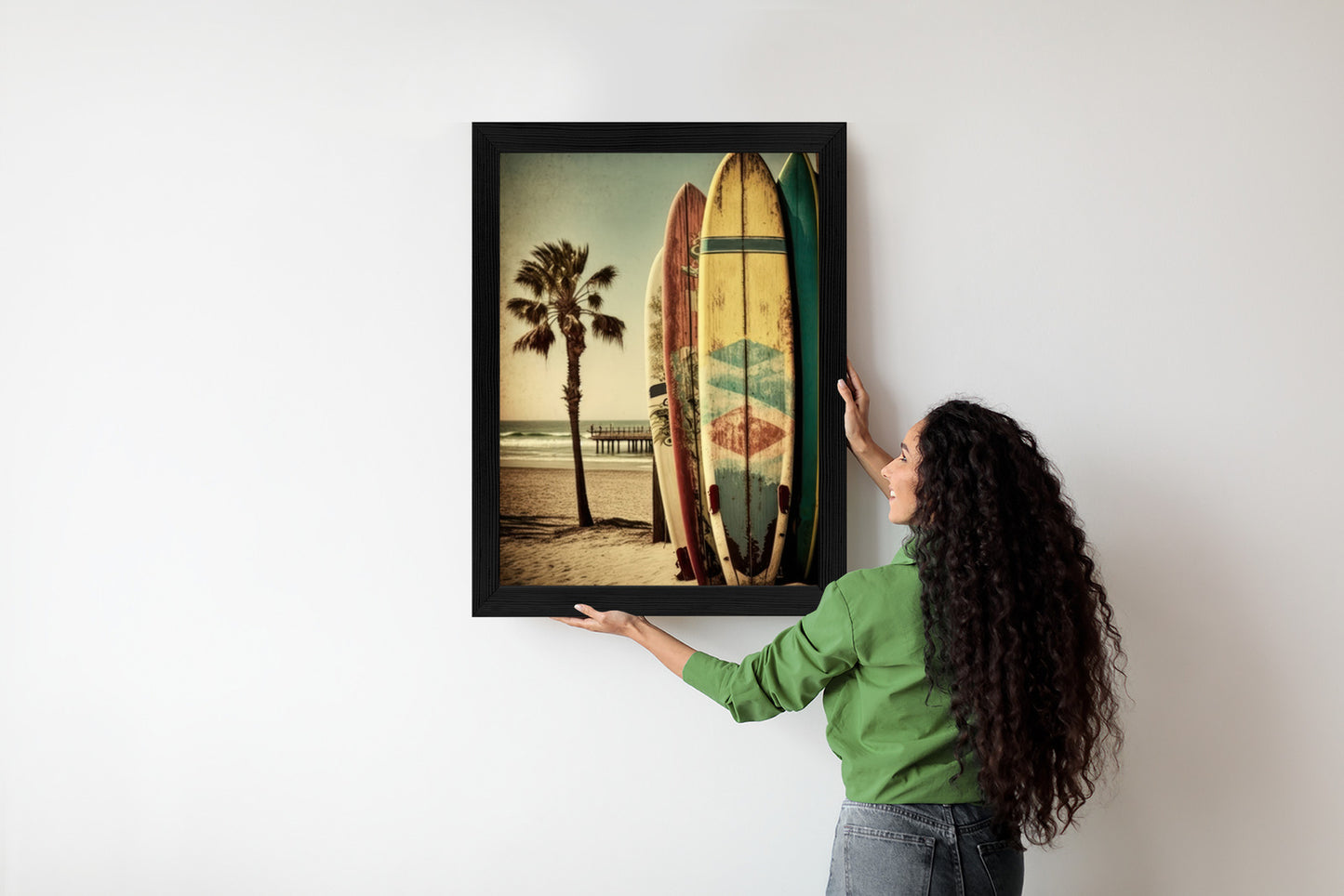 Poster Flecken Und Surfbretter In Vintage-Tönen Rahmen Holz Mit Passepartout Farbe Natürlich