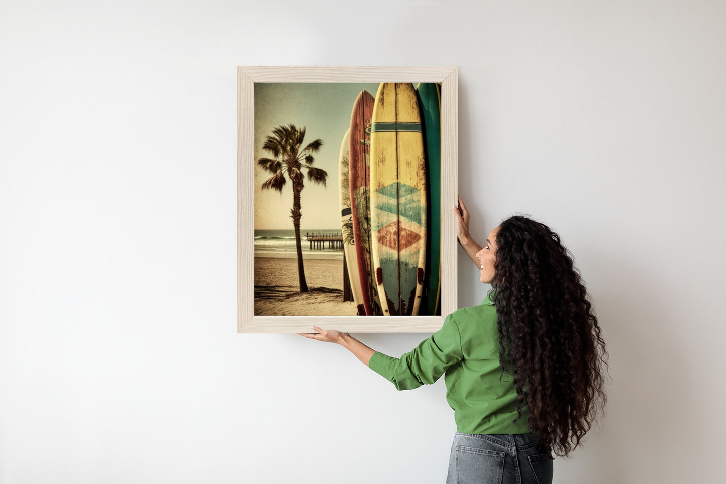 Poster Flecken Und Surfbretter In Vintage-Tönen Rahmen Holz Mit Passepartout Farbe Natürlich