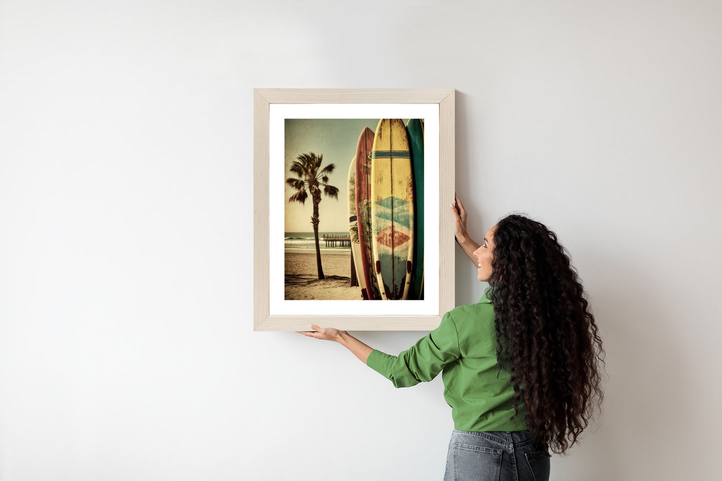 Poster Flecken Und Surfbretter In Vintage-Tönen Rahmen Holz Mit Passepartout Farbe Natürlich