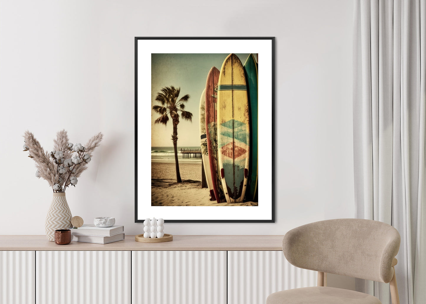 Poster Flecken Und Surfbretter In Vintage-Tönen Rahmen Holz Mit Passepartout Farbe Natürlich