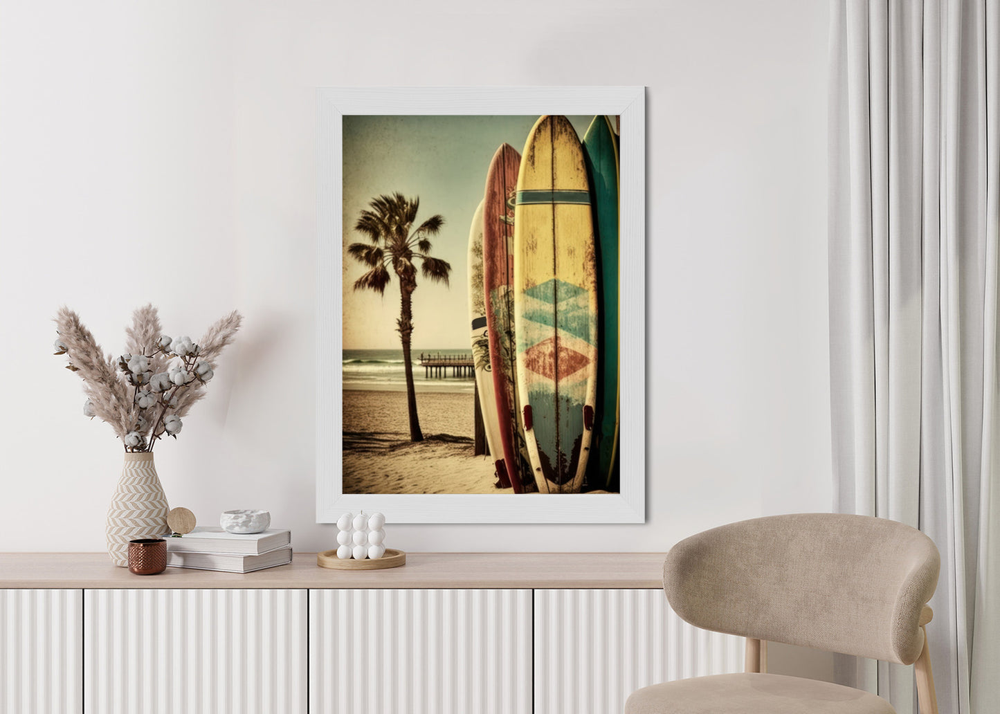 Poster Flecken Und Surfbretter In Vintage-Tönen Rahmen Holz Mit Passepartout Farbe Natürlich