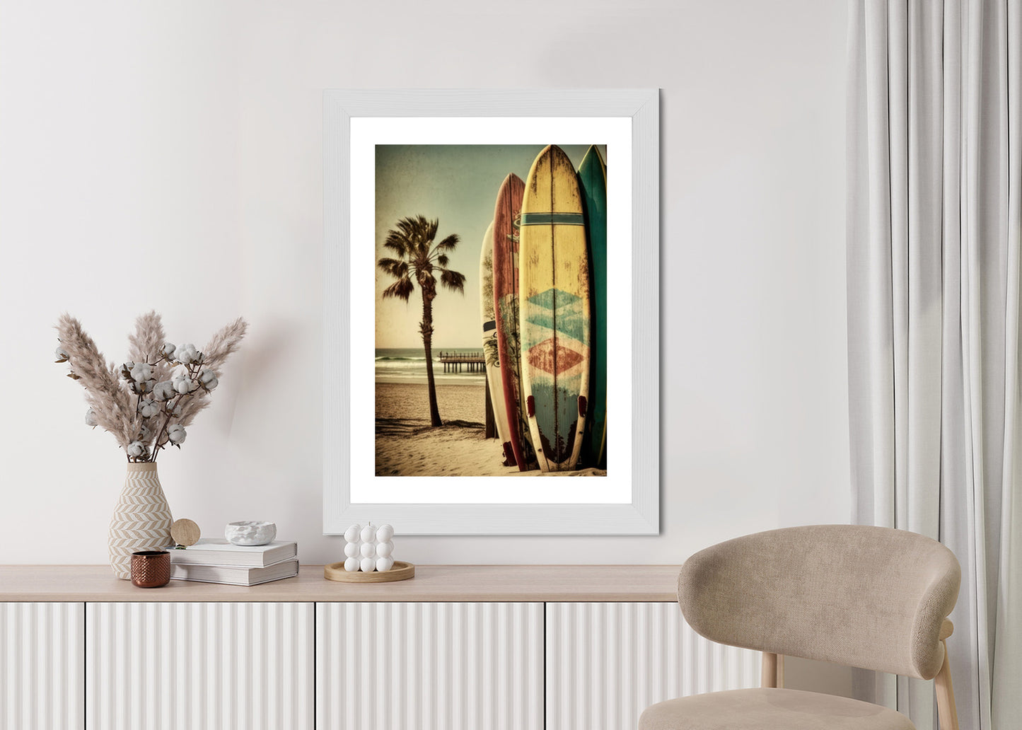 Poster Flecken Und Surfbretter In Vintage-Tönen Rahmen Holz Mit Passepartout Farbe Natürlich