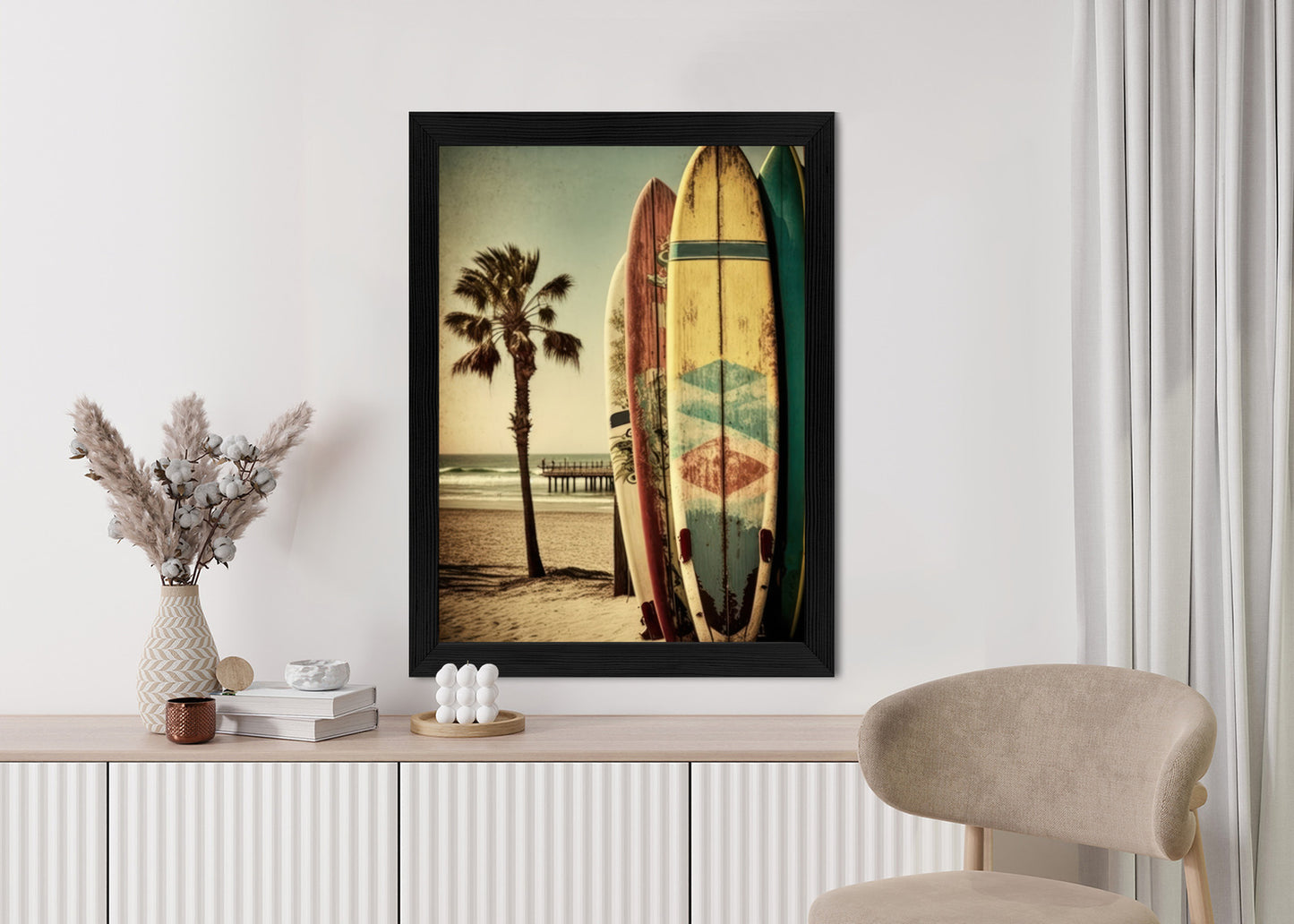 Poster Flecken Und Surfbretter In Vintage-Tönen Rahmen Holz Mit Passepartout Farbe Natürlich