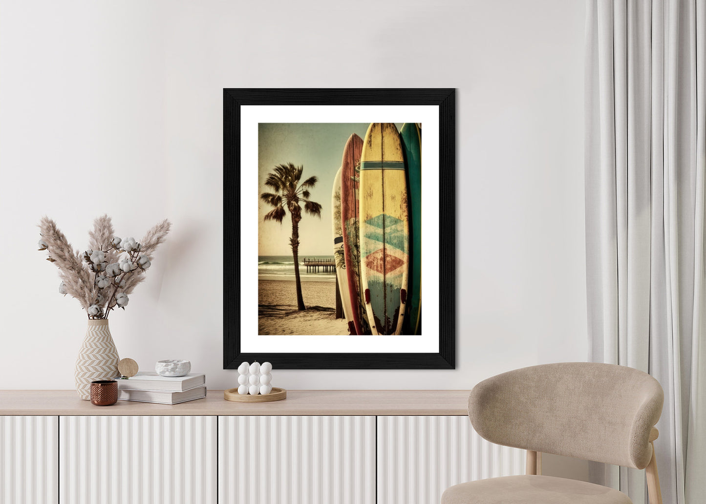 Poster Flecken Und Surfbretter In Vintage-Tönen Rahmen Holz Mit Passepartout Farbe Natürlich