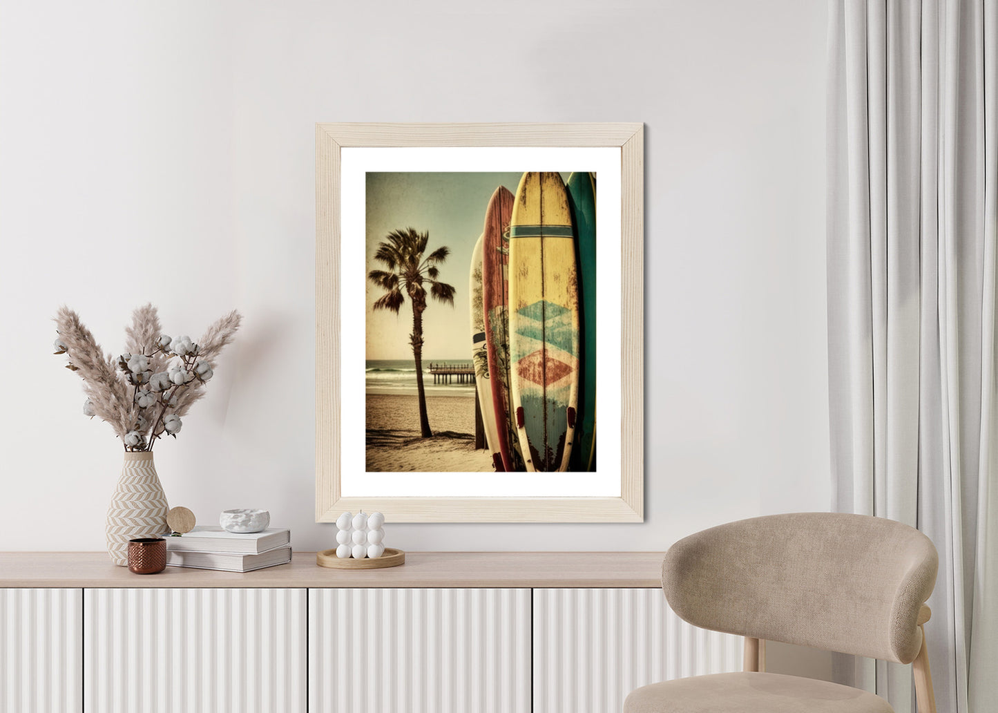 Poster Flecken Und Surfbretter In Vintage-Tönen Rahmen Holz Mit Passepartout Farbe Natürlich