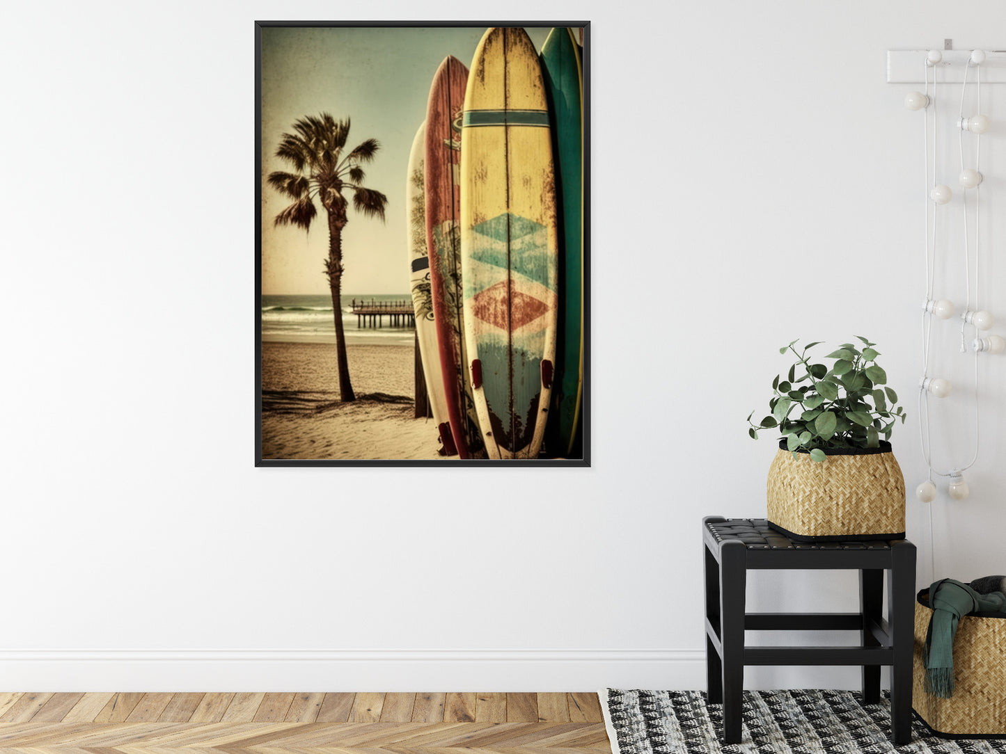 Poster Flecken Und Surfbretter In Vintage-Tönen Rahmen Holz Mit Passepartout Farbe Natürlich