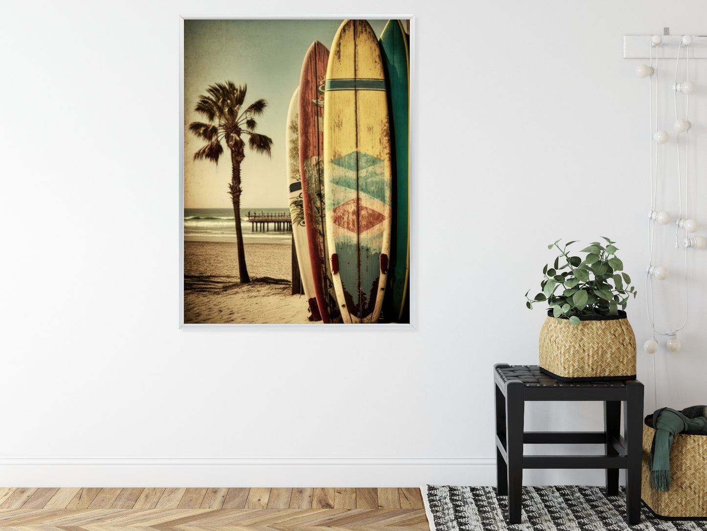 Poster Flecken Und Surfbretter In Vintage-Tönen Rahmen Holz Mit Passepartout Farbe Natürlich