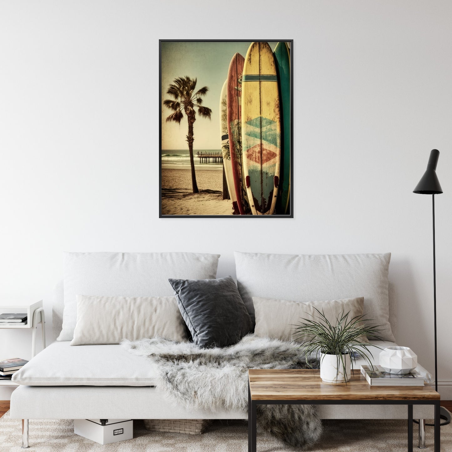 Poster Flecken Und Surfbretter In Vintage-Tönen Rahmen Holz Mit Passepartout Farbe Natürlich