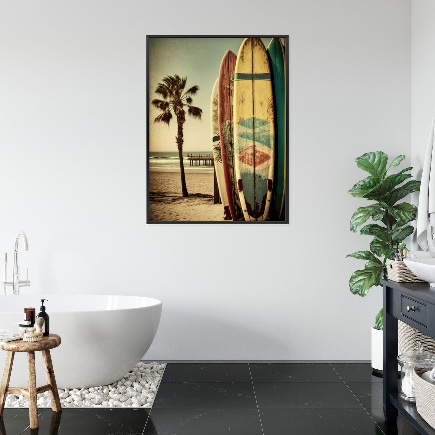 Poster Flecken Und Surfbretter In Vintage-Tönen Rahmen Holz Mit Passepartout Farbe Natürlich
