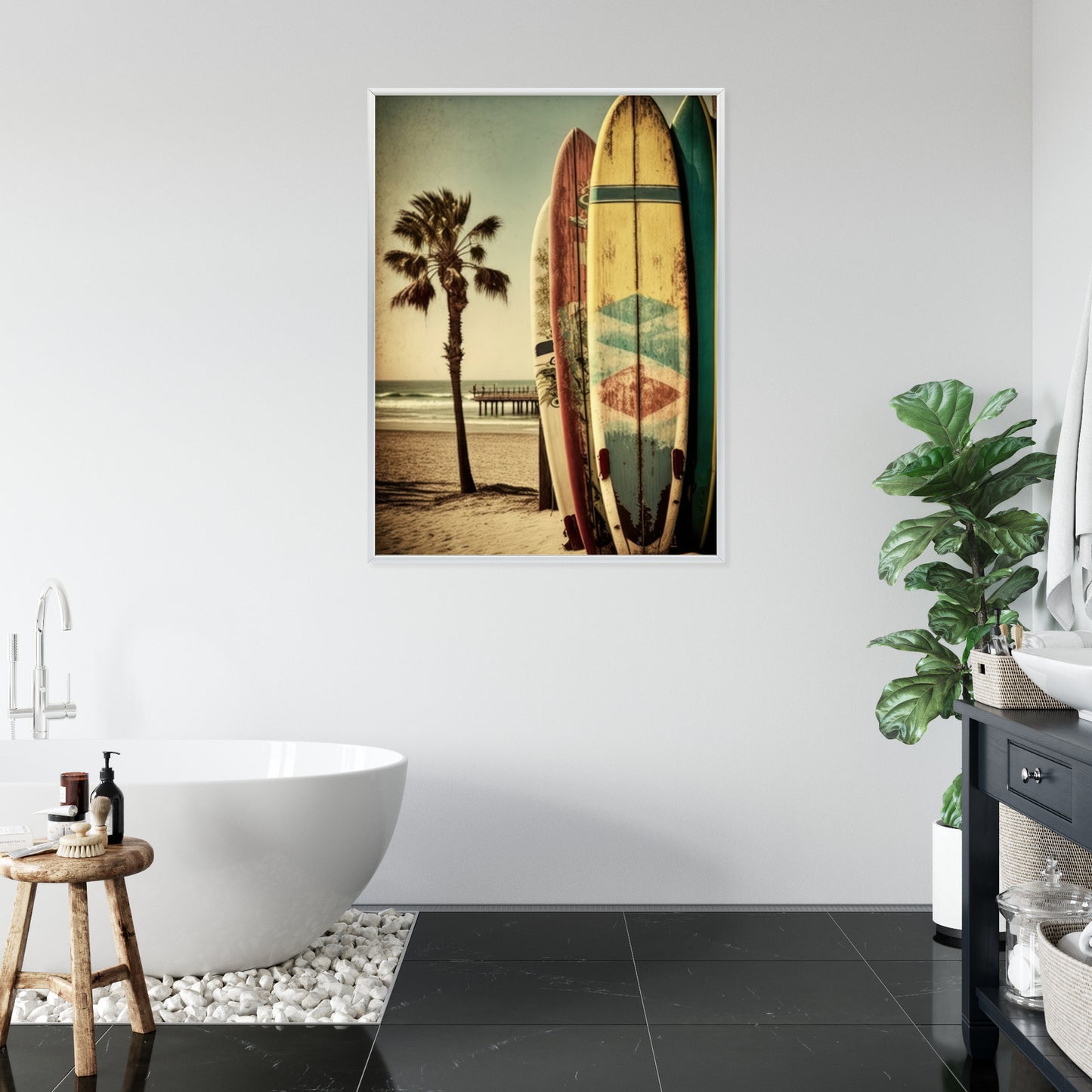 Poster Flecken Und Surfbretter In Vintage-Tönen Rahmen Holz Mit Passepartout Farbe Natürlich