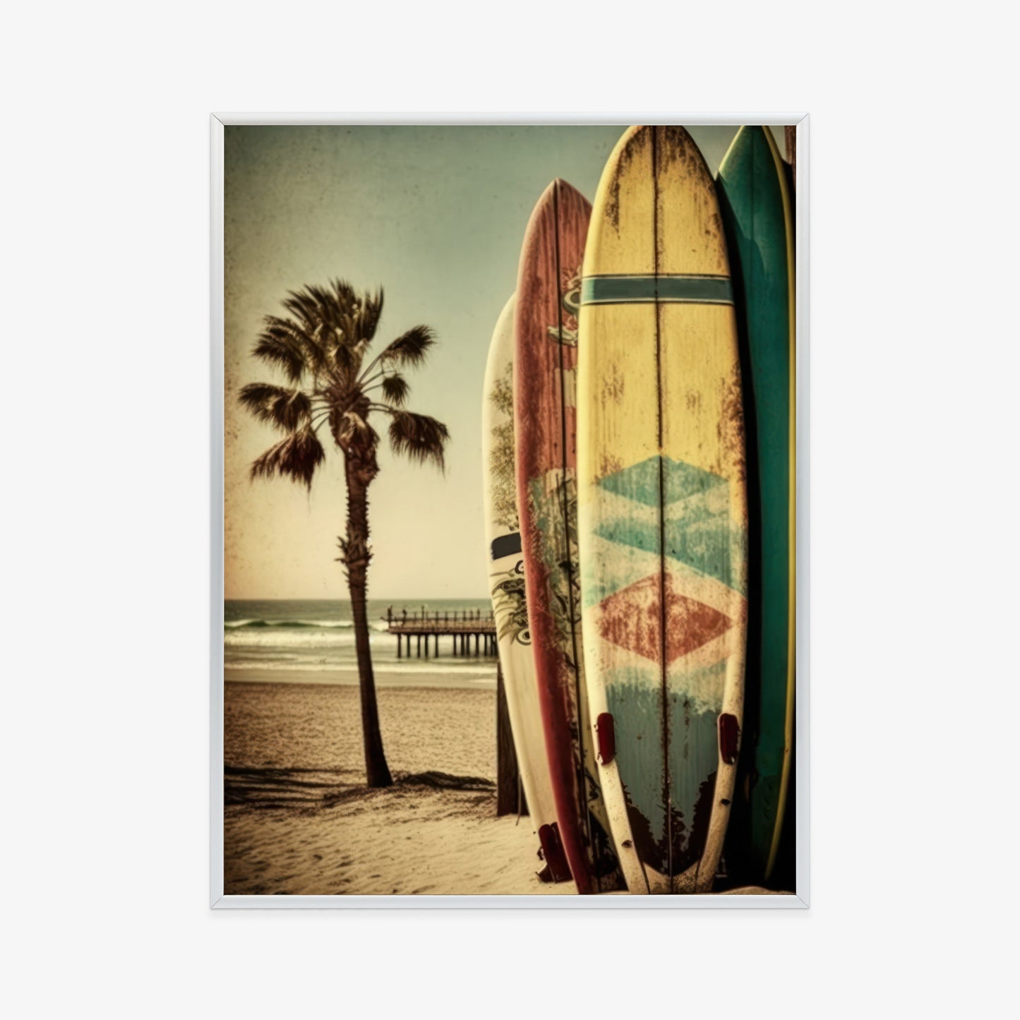Poster Flecken Und Surfbretter In Vintage-Tönen Rahmen Holz Mit Passepartout Farbe Natürlich
